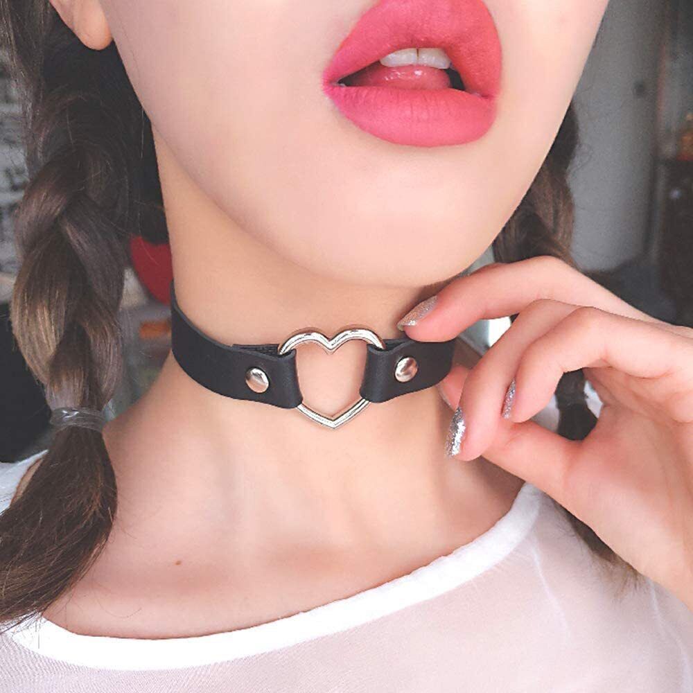 PU Leather Choker Necklace Adjustable Heart Chain Neck Collar Gothic Punk Gift