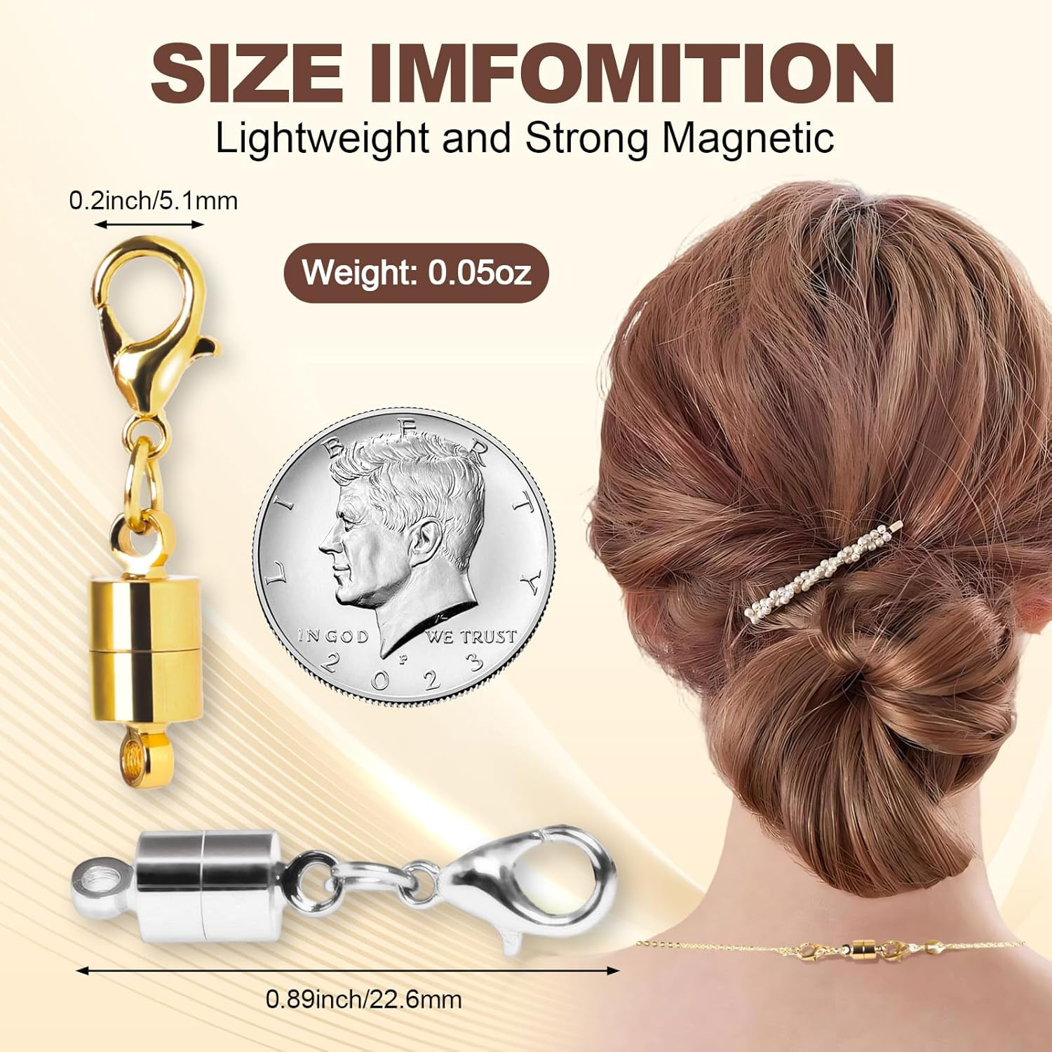 Magnetic Necklace Clasps and Closures, 18K Gold and Silver Jewelry Clasps and Cl