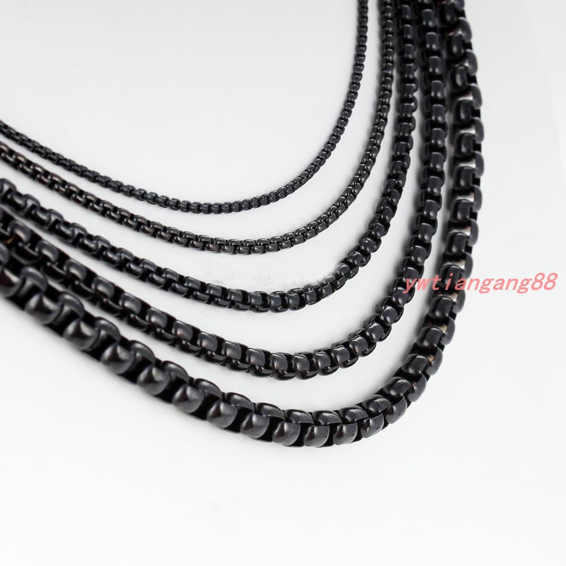 2/3/4/5mm MENS Chain Black Tone Round Box Link Stainless Steel Necklace Bracelet