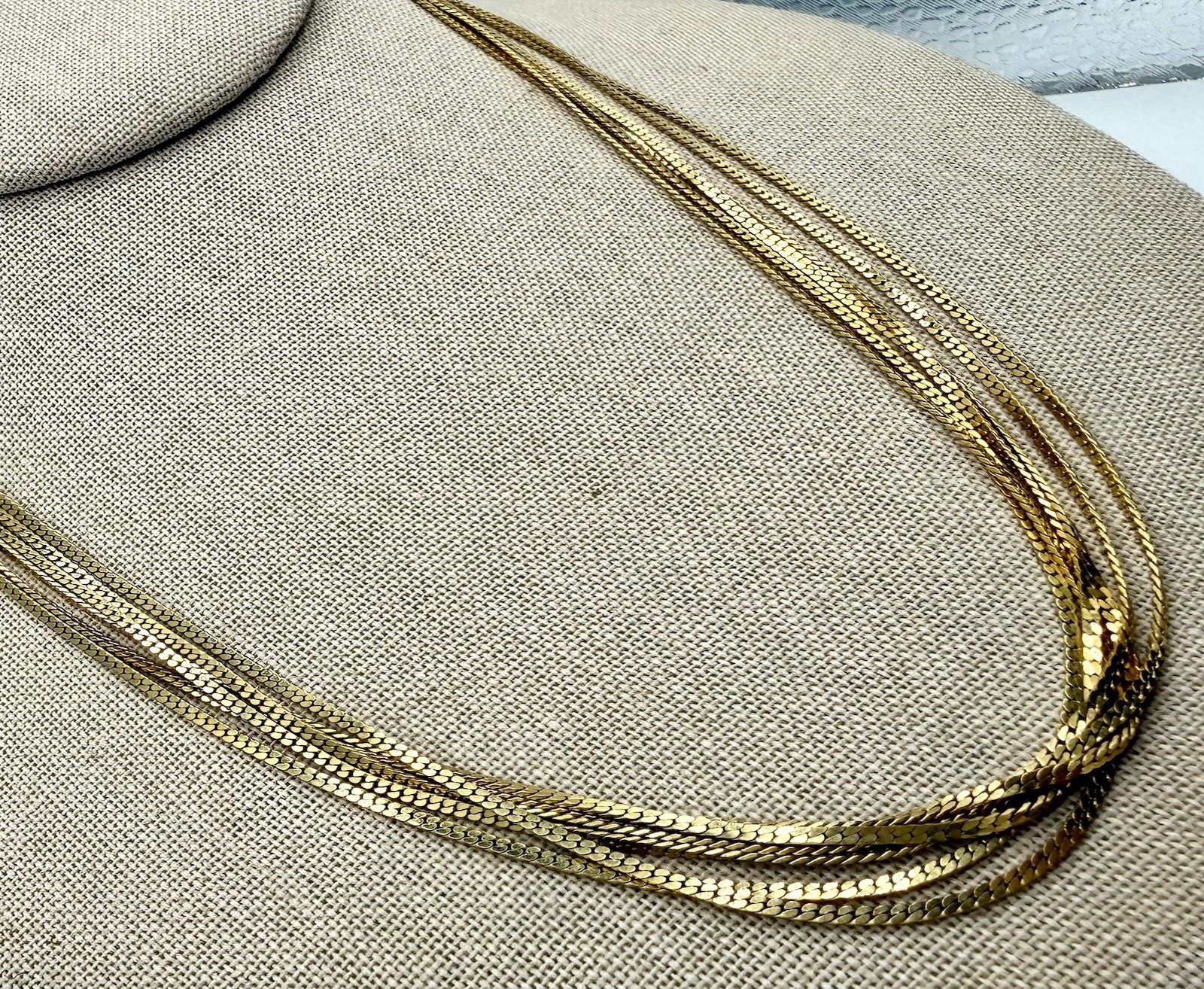 Vintage Trifari Gold Tone Multi Strand Herringbone Necklace Signed Classic 18”