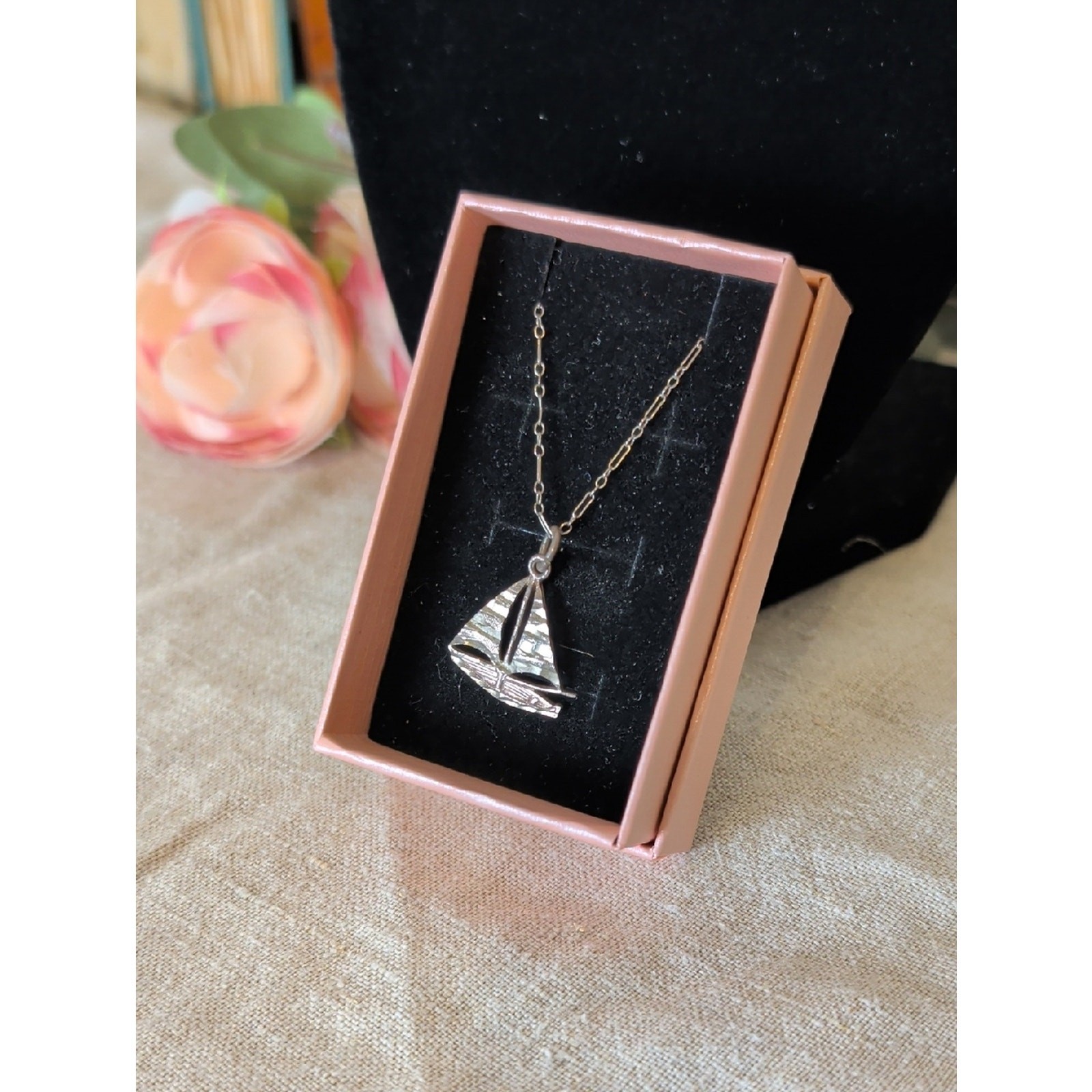 Vintage Sterling Sailboat Pendant Necklace Coastal Nautical