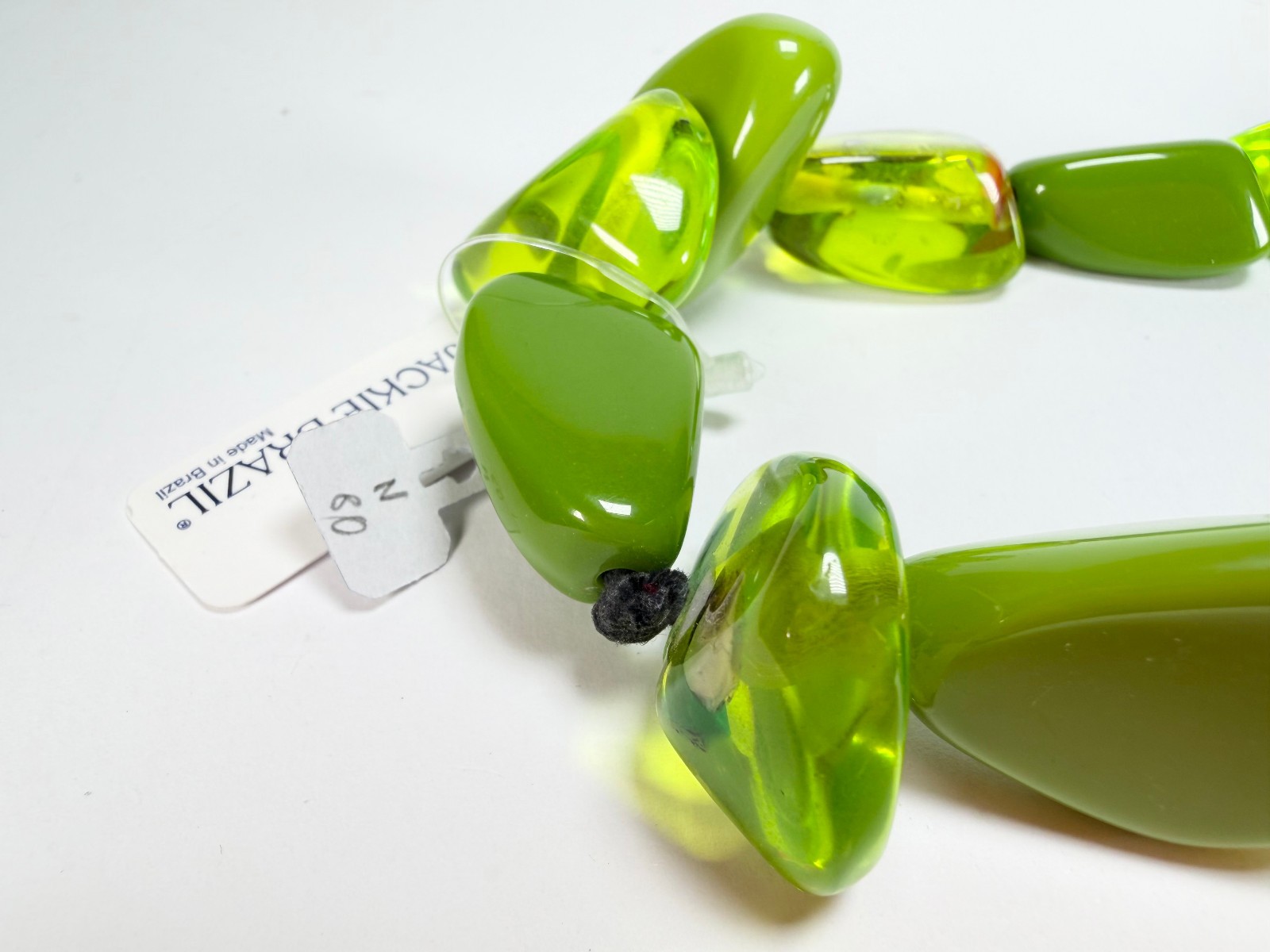 Jackie Brazil “Diamonds Green / Transparent Flintstone Bone 80cm Necklace N0080