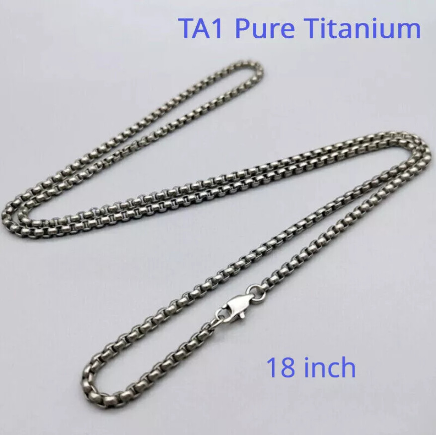 18″ Pure Titanium Box Chain Necklace 3mm Men Unisex NO Allergic Skin Care Health