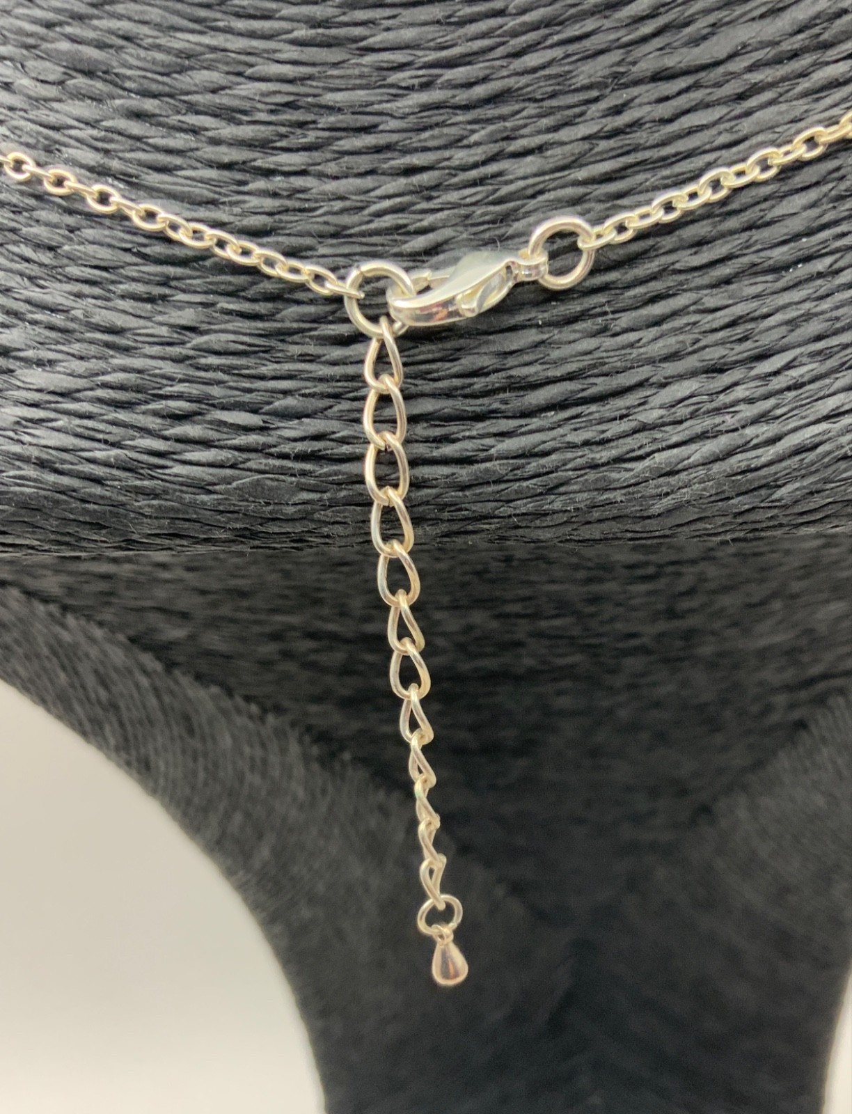 Vintage Blue Bezel Lariat Necklace Silver Tone Metal Glass 18cms