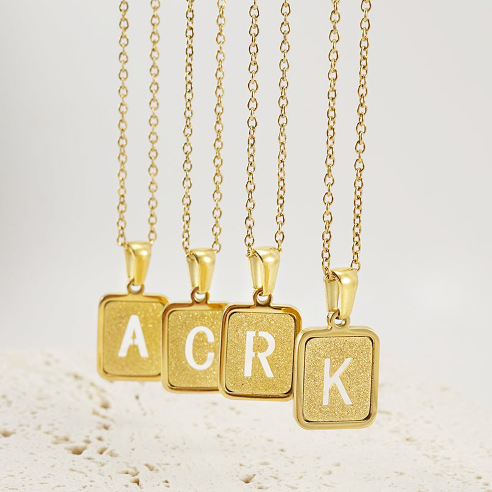 Gold Chic Initial Square Necklaces Hollow Letter A-Z Pendant Collar Women Girls