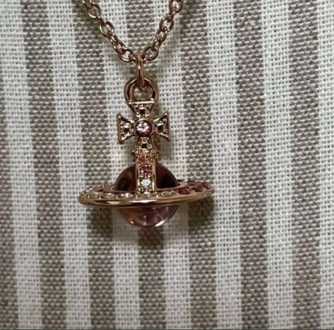 Vivienne Westwood Necklace Tri-Color Rhinestone Orb Pink Gold Pink w/drawstring
