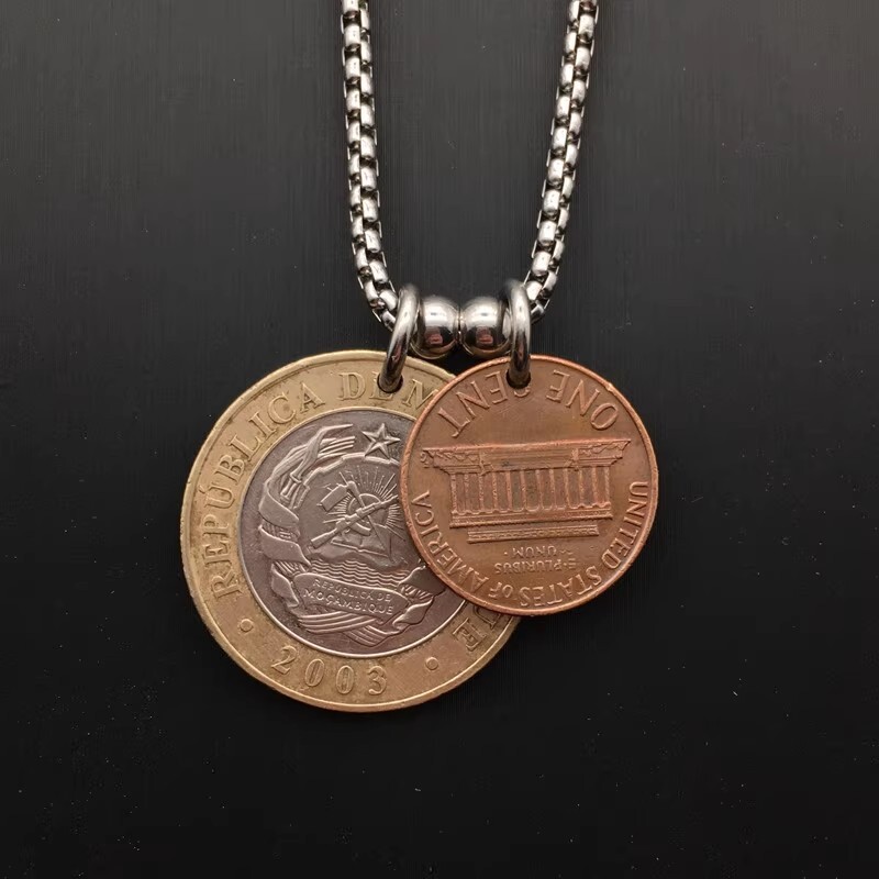 Lincoln+Rhino Coin Pendant Vintage Coin Silver Necklace 23.6″