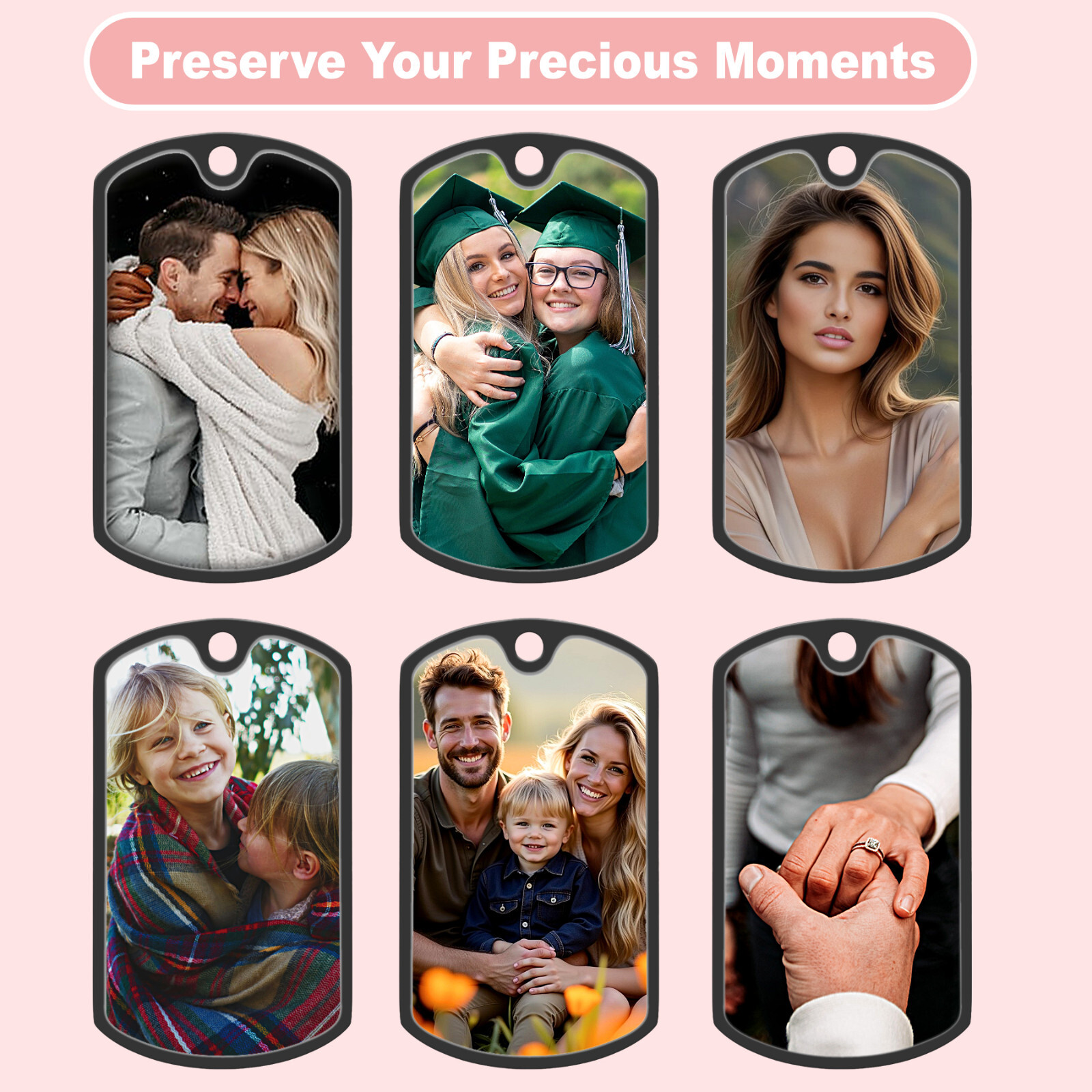 Personalized Full Color Photo Printing & Custom Calendar Date Dog Tag Necklace