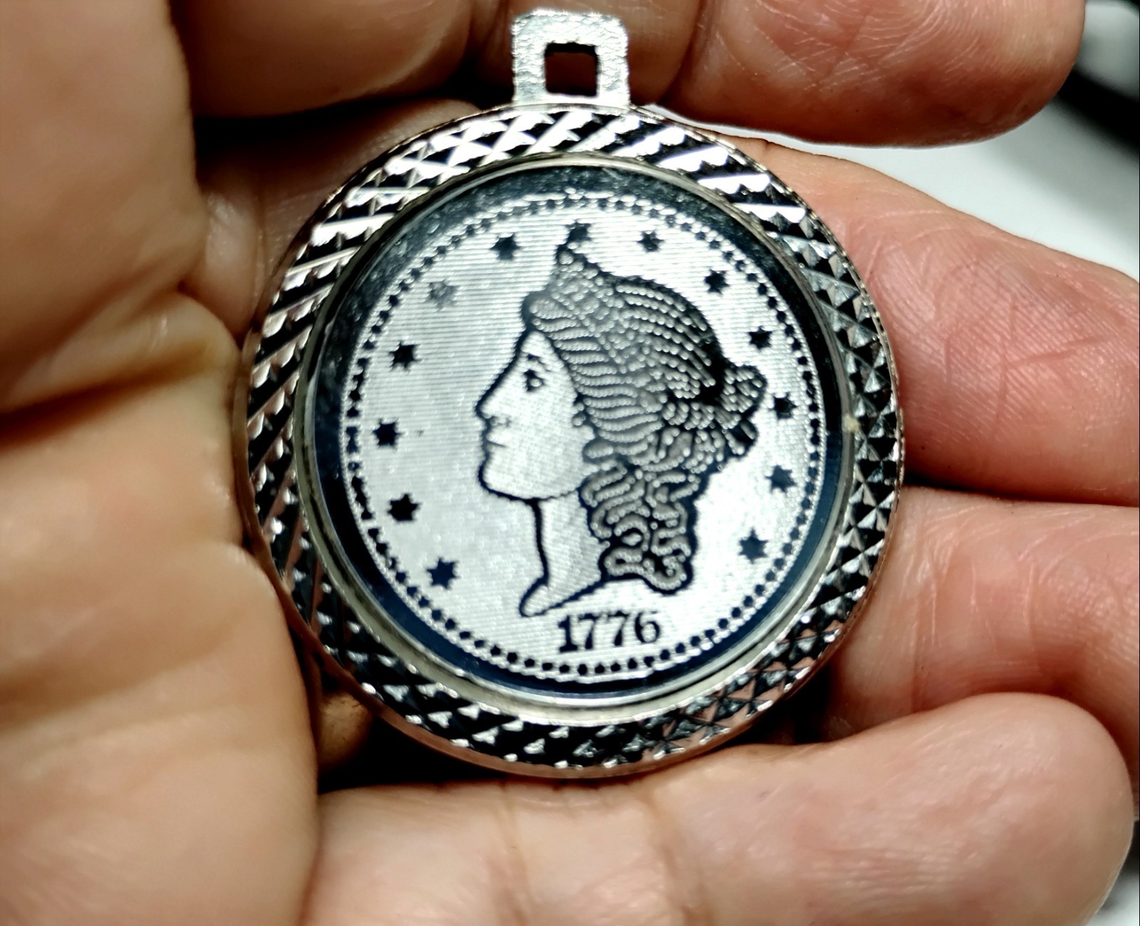 1776 Liberty Coin Replica Pendant Twenty D Silver Tone Medallion