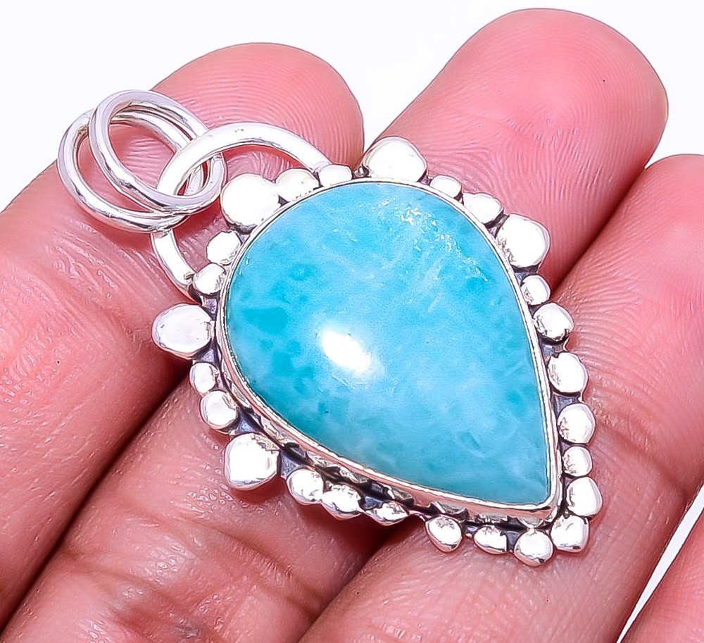 Amazonite – Peru Designer Handmade 925 Sterling Silver Pendant 1.72″ P938515834