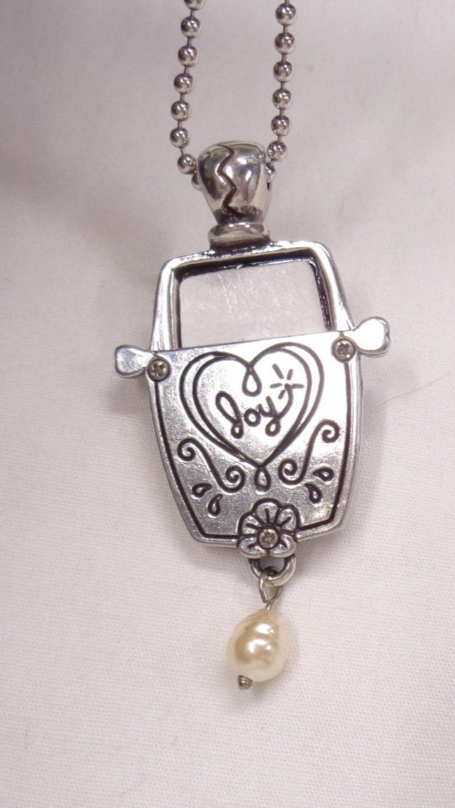 36″ BRIGHTON Enamel JOY HEART Photo Picture Frame Cameo Long Necklace BR50A0