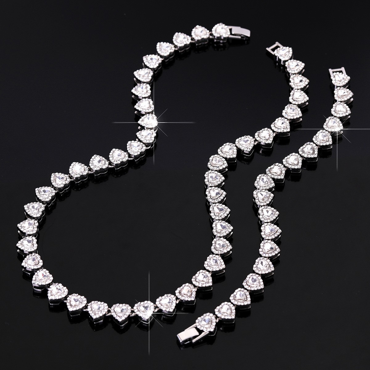 Tennis Jewelry Set Silver Stainless Steel zirconiastone unisex Necklace Bracelet