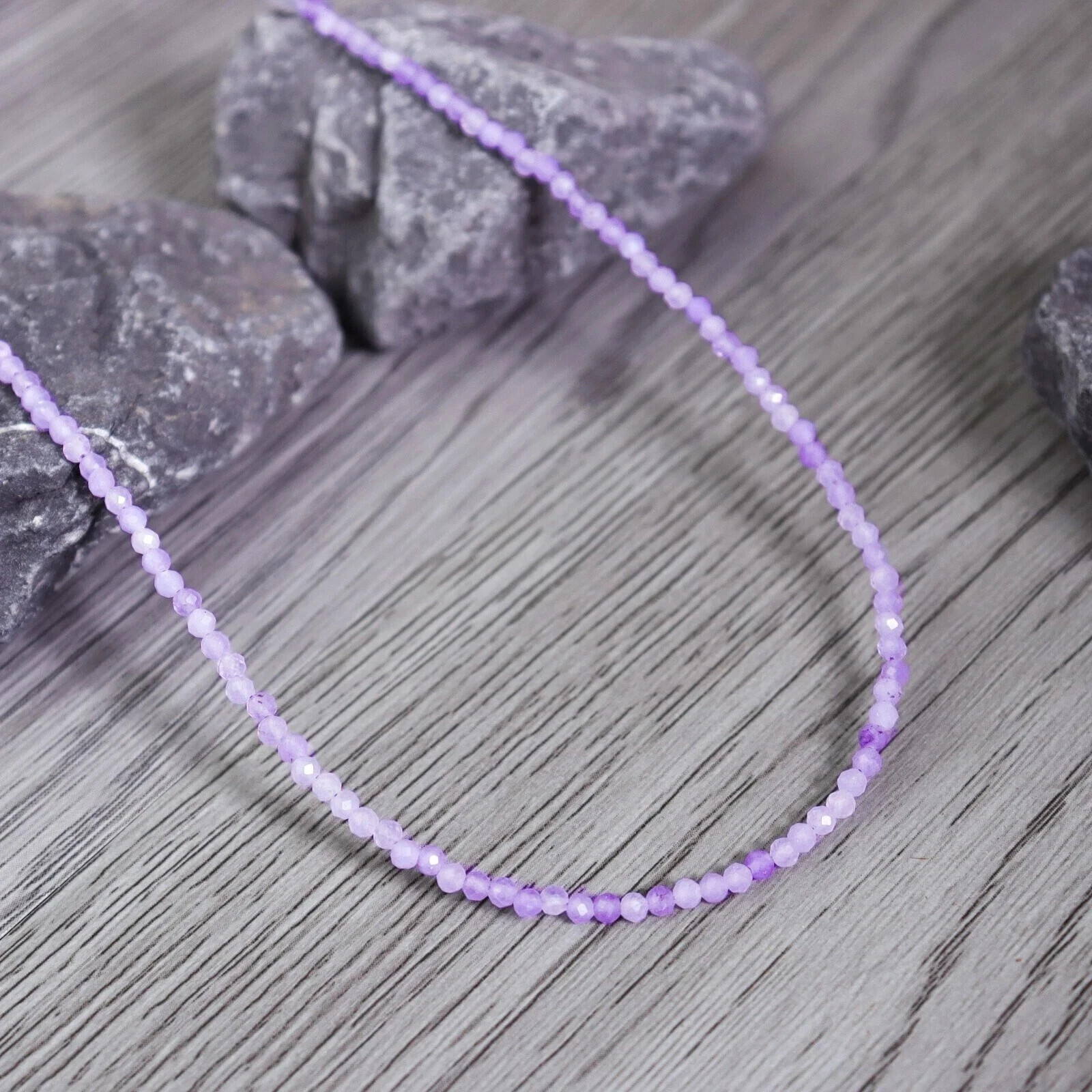 Dainty Kunzite Crystal Gemstone Faceted 3mm Beads Minimalist Choker Necklace