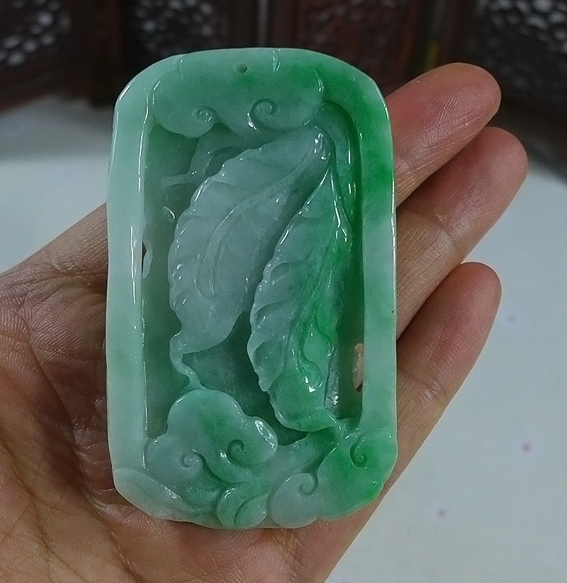 Cer’d Natural Type A Green Jadeite Jade Phoenix Kwan-yin Flower Pendant 8649