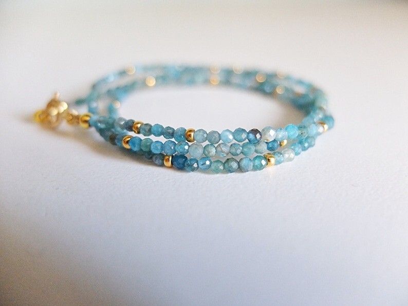A++ Dainty Apatite Faceted Round Gemstone Gold Filled Beads Women Necklaces 24”