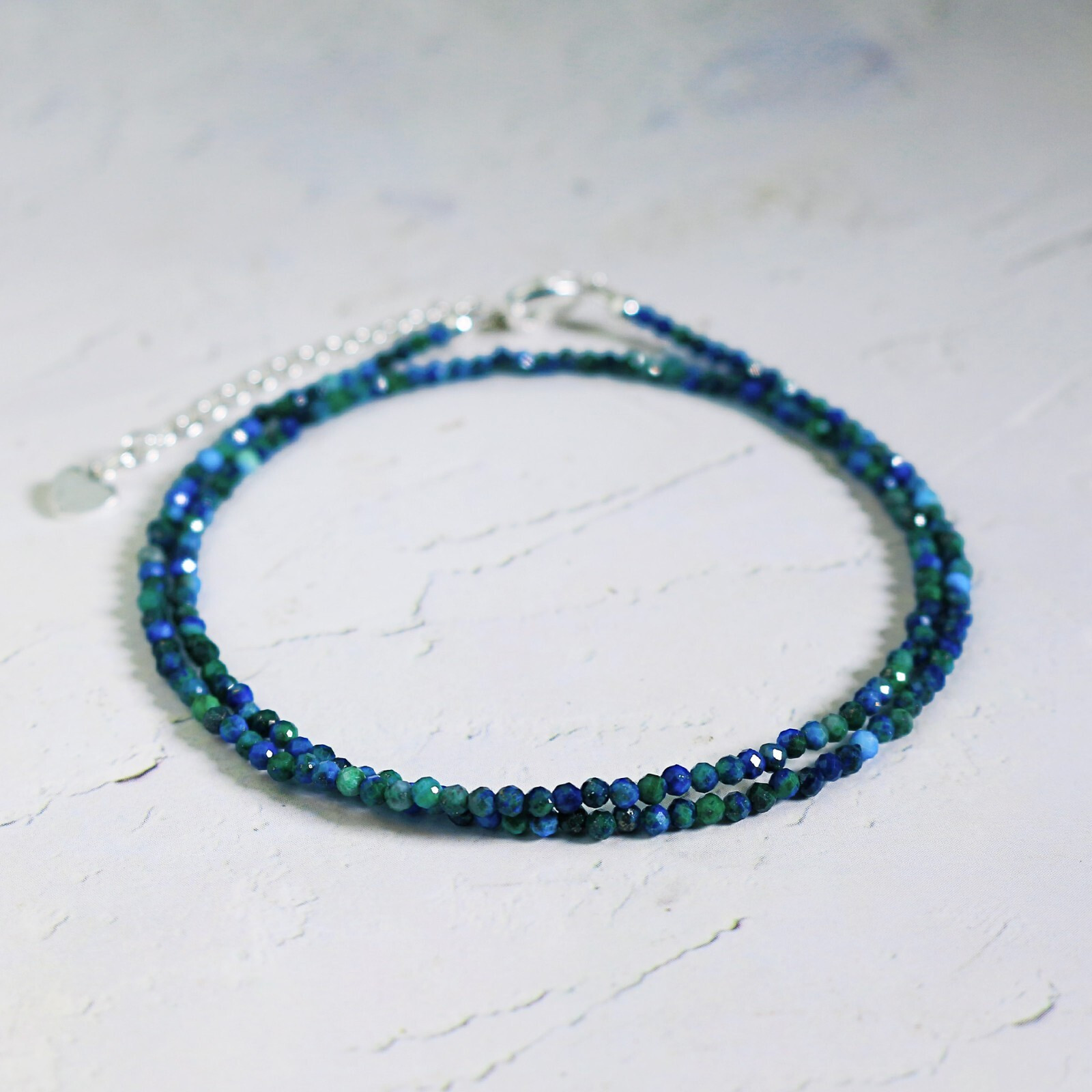 2MM Malachite Azurite Beads Choker Minimalist Healing Gemstone Women’s Necklace