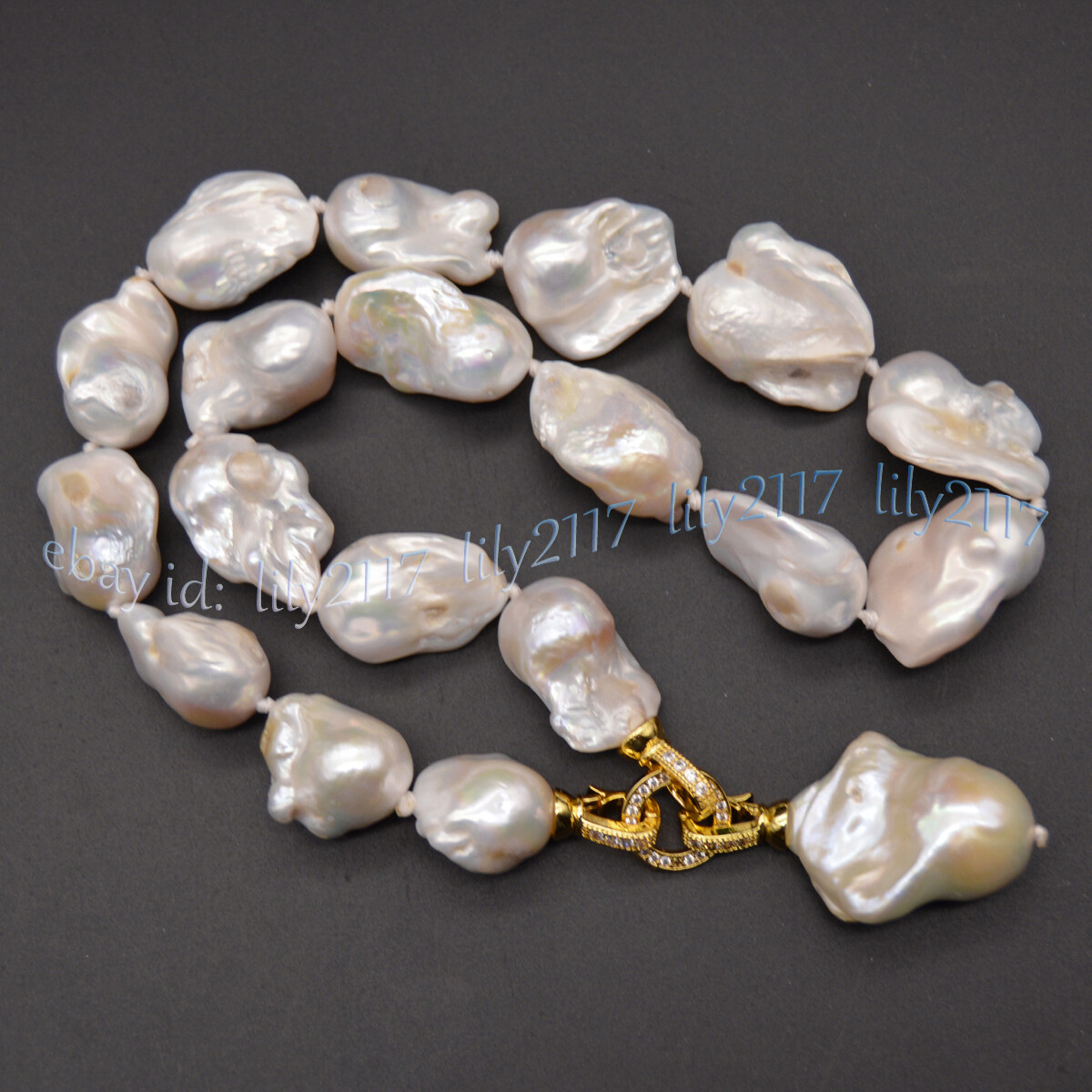 Large 15-25mm Genuine Natural White Keshi Reborn Baroque Pearl Pendant Necklace