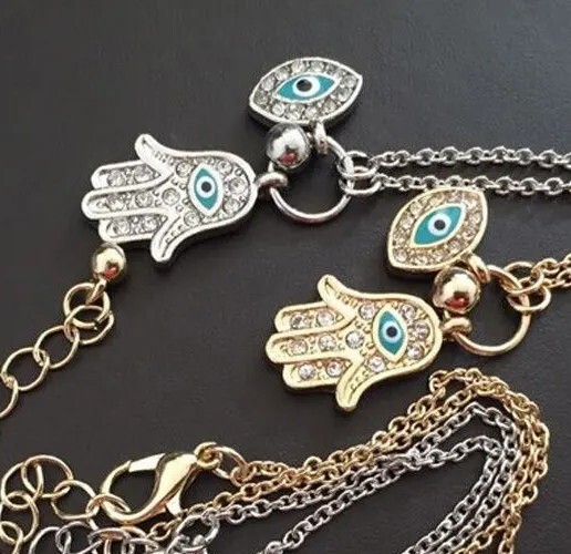 Women’s Fashion Jewelry Silver Gold Evil Eye Hamsa Hand Pendant Necklace 64-2