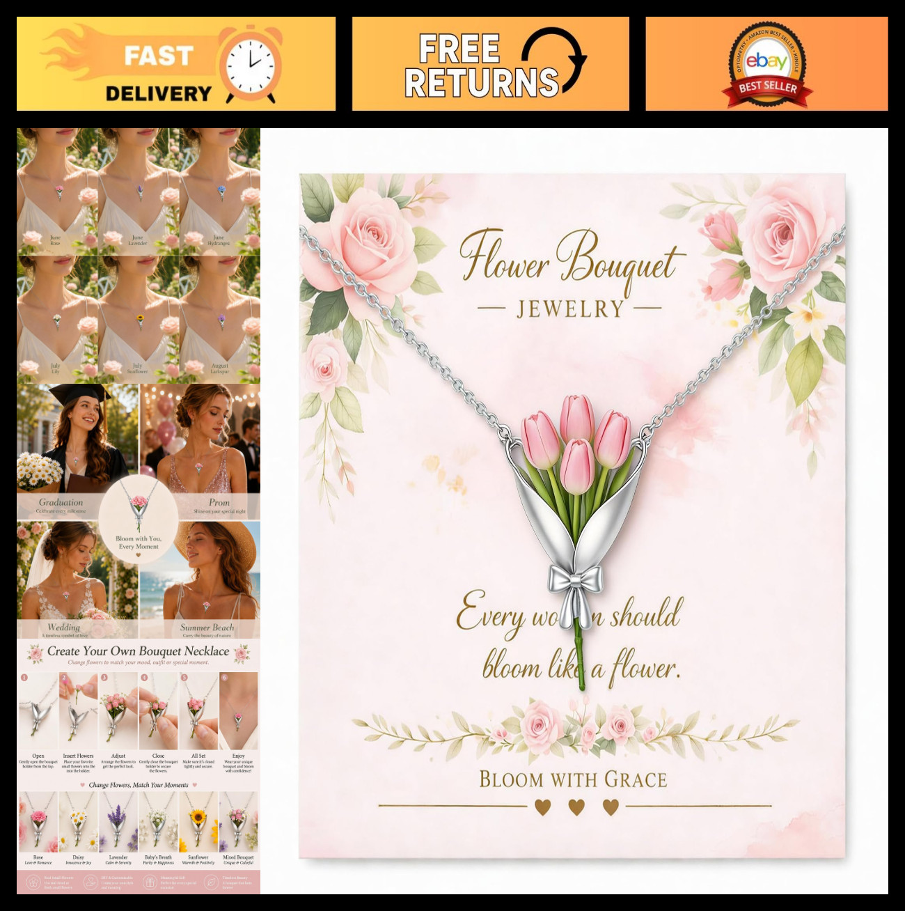 DIY Floral Vase Necklace – Elegant Flower Holder Pendant for Weddings, Prom & Gr