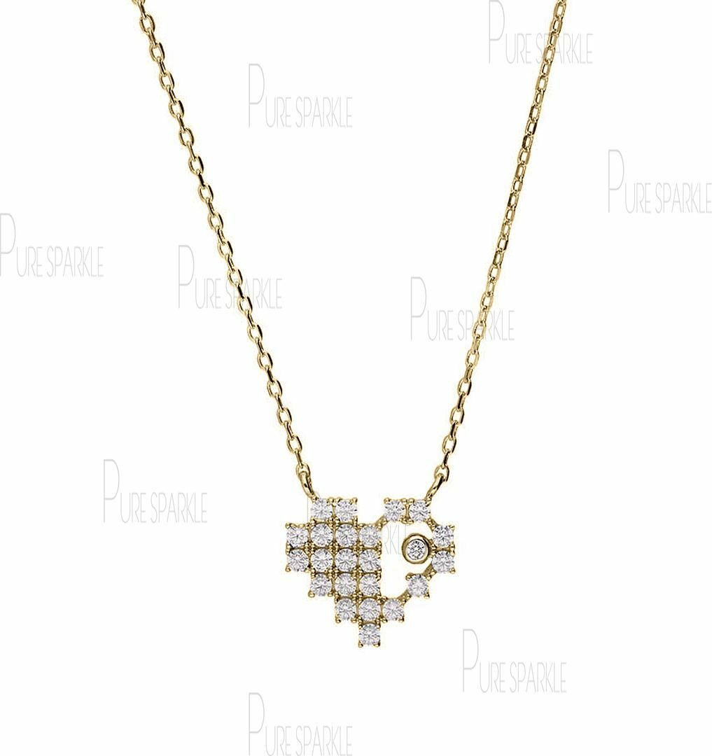 14K Gold 0.24 Ct. Lab-Created Diamond Unique Heart Design Charm Pendant Necklace