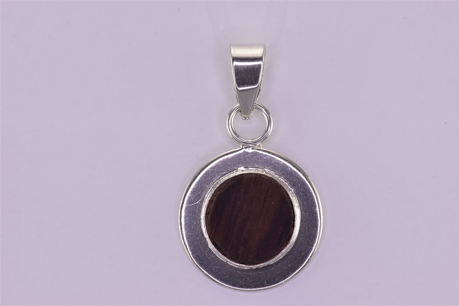 Sterling Silver 24mm x 24mm Round Pertrified Wood 925 Pendant
