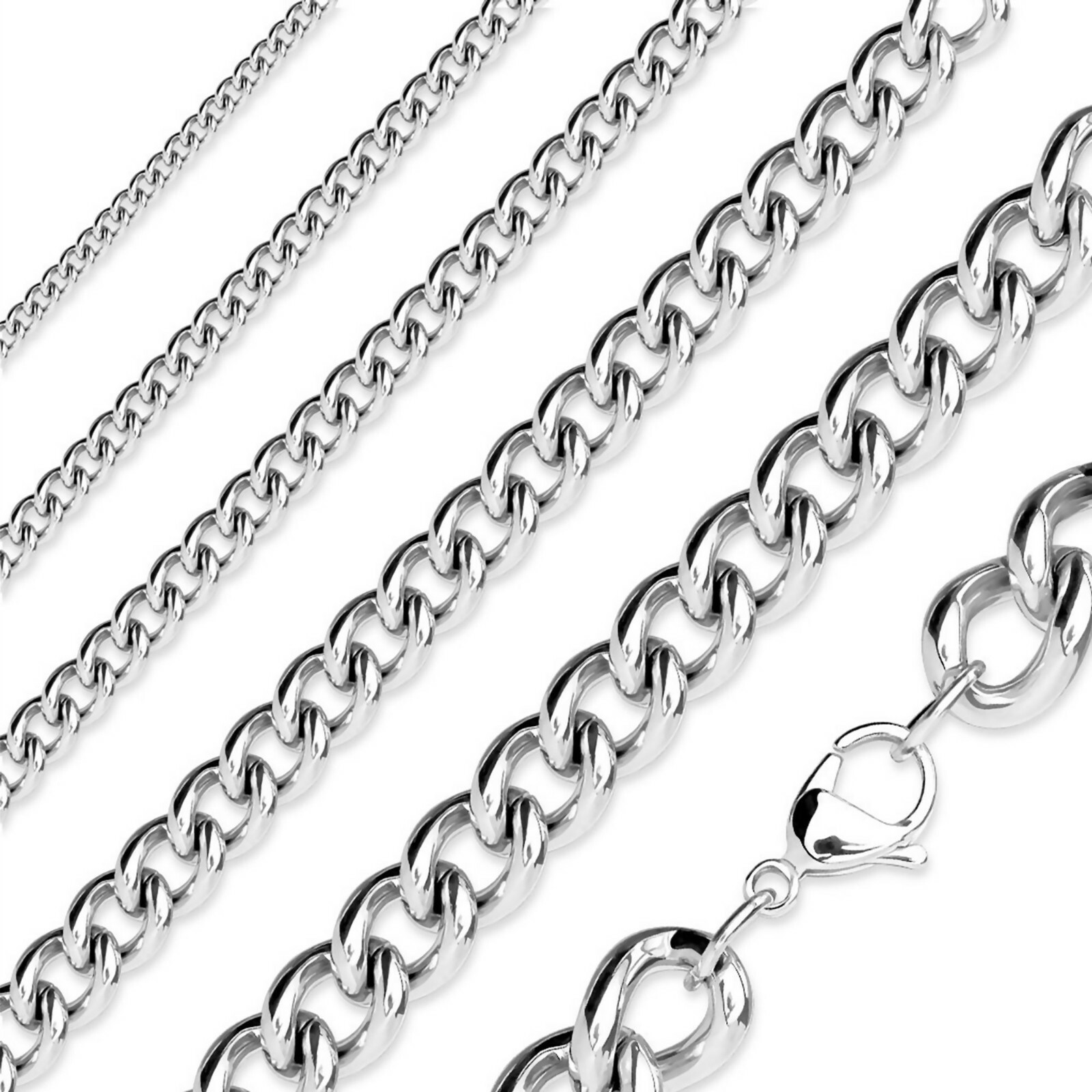 Curb Chain Necklace Silver Stainless Steel 15-20-inch 3mm Wide Mens Womens