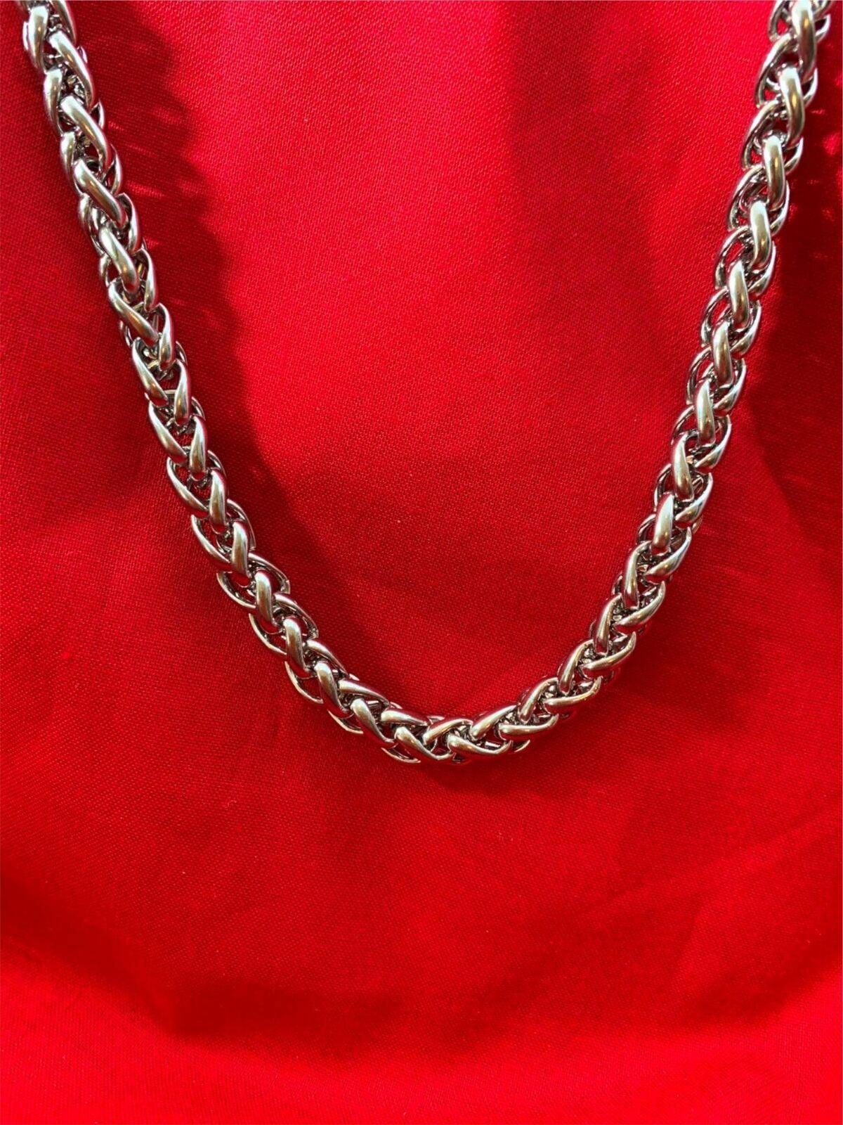 28 INCH STAINLESS STEEL SILVER 7MM WHEAT ROPE CHAIN NECKLACE