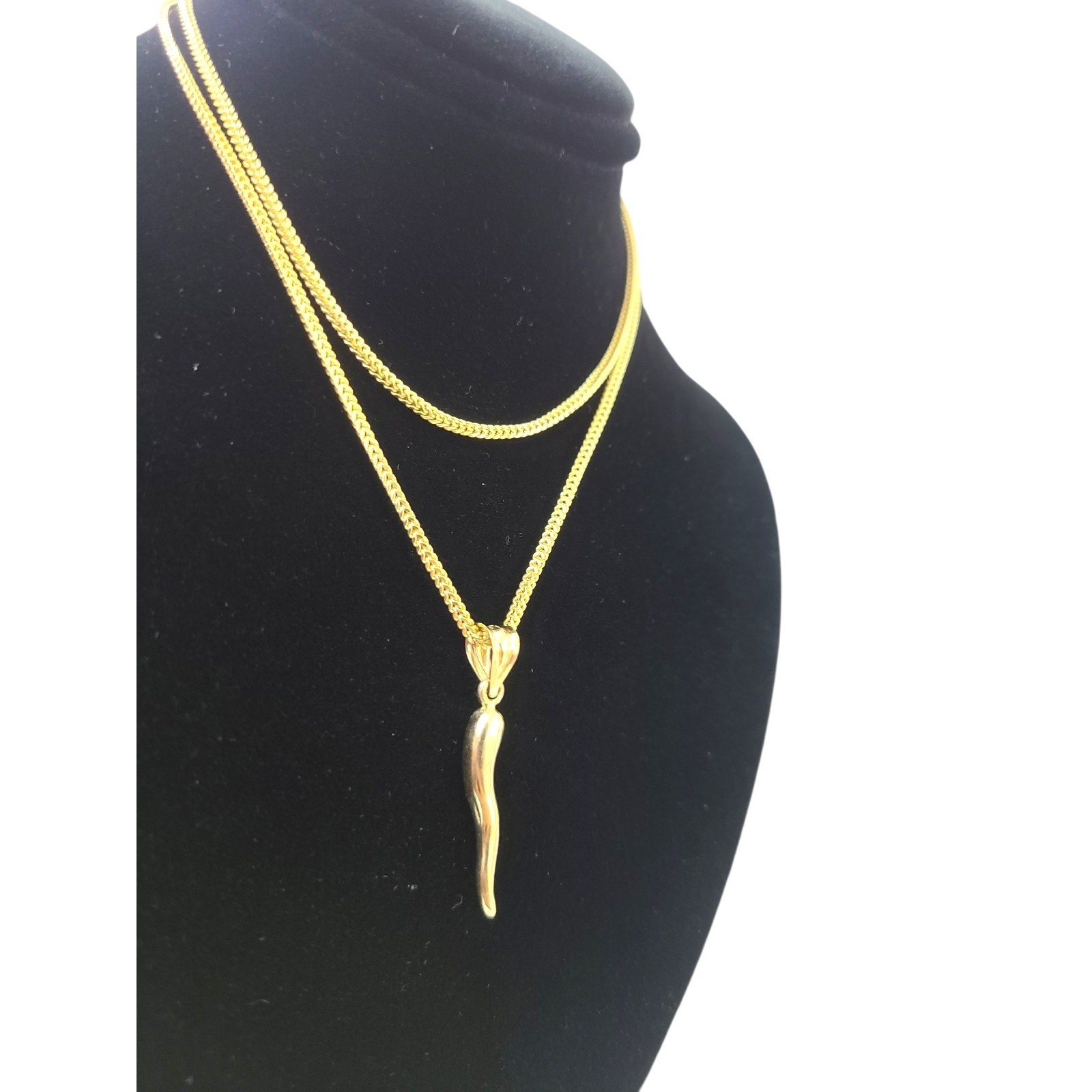 10K Yellow Gold Franco Chain Italian Horn Pendant 1mm 16 18 20 22 24 Women Men