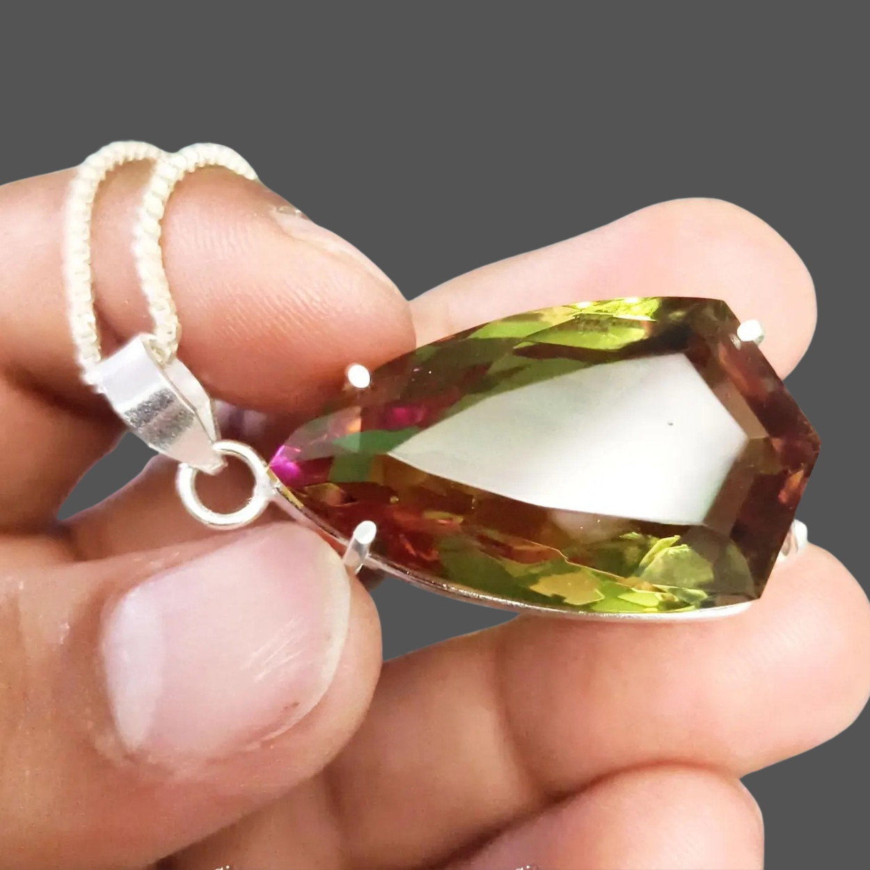70Ct Color Change Alexandrite Pendant Lab Created German Silver Necklace