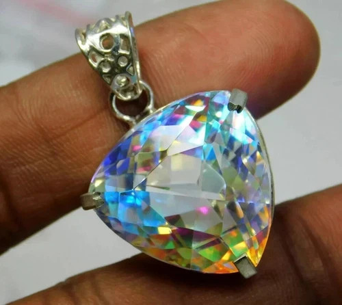 Certified Natural 109.50 Ct Trillion Mystic 925 Solid Silver Pendant Gemstone