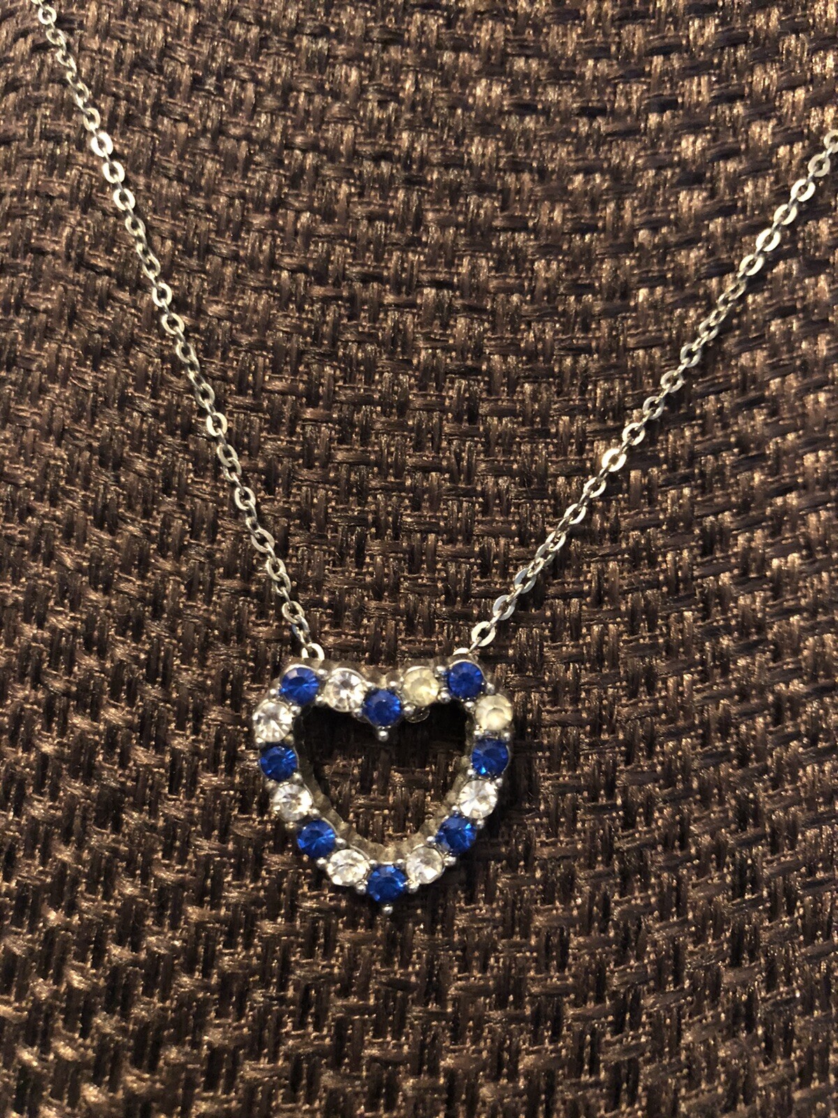 Modern Blue & Clear Rhinestone Heart Necklace Fashion Jewelry 4667 GO2D23