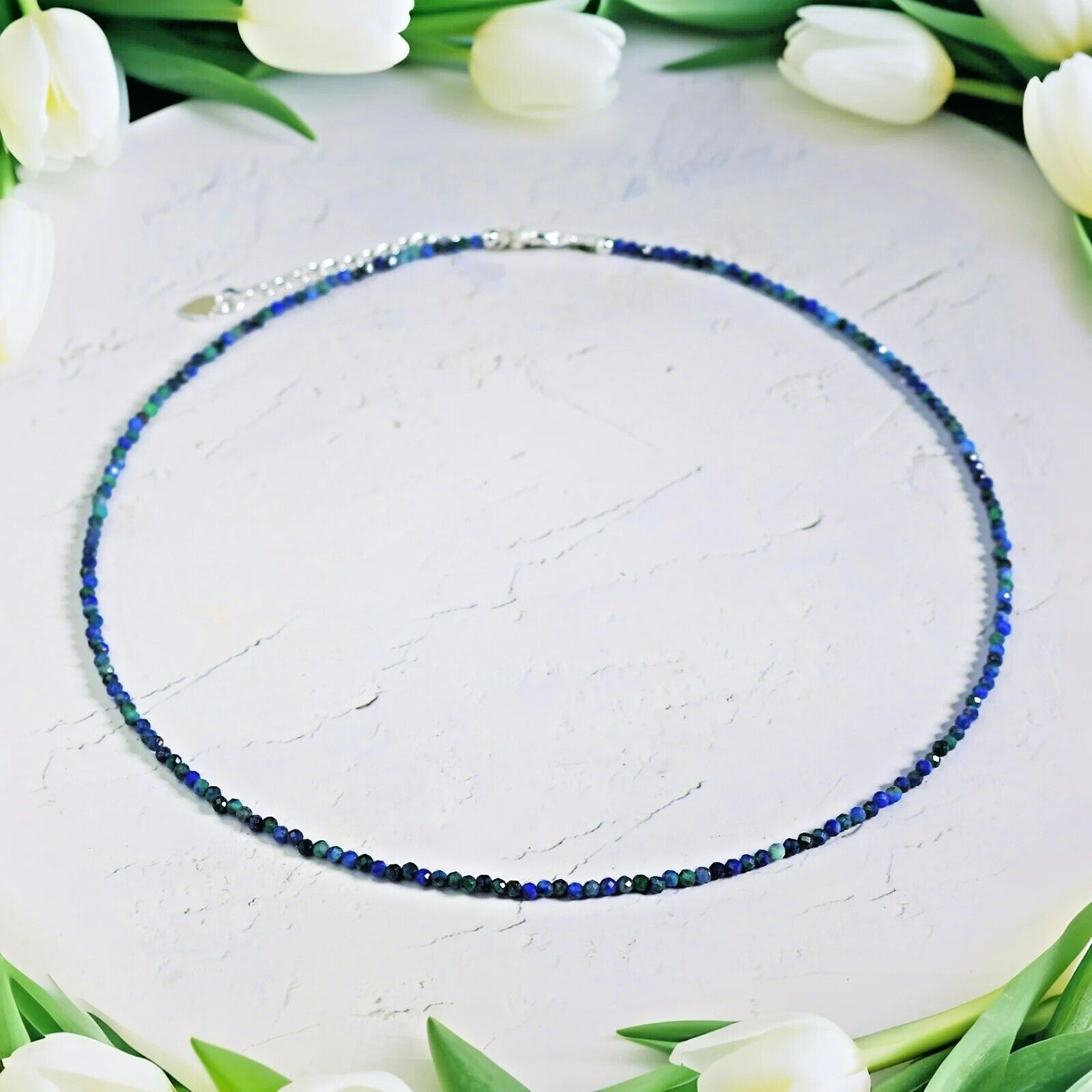 2MM Malachite Azurite Beads Choker Minimalist Healing Gemstone Women’s Necklace