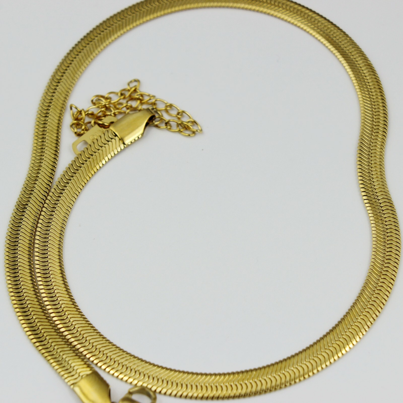 Titanium Stainless Steel Gold Flat Herringbone Chain Choker Necklace 13-16.5″