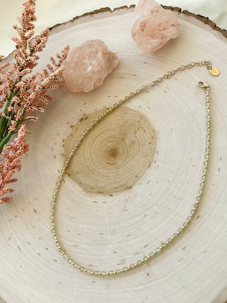 Dainty A++ Peridot Faceted Round Gemstone Gold Filled Beads Women Necklace 18”