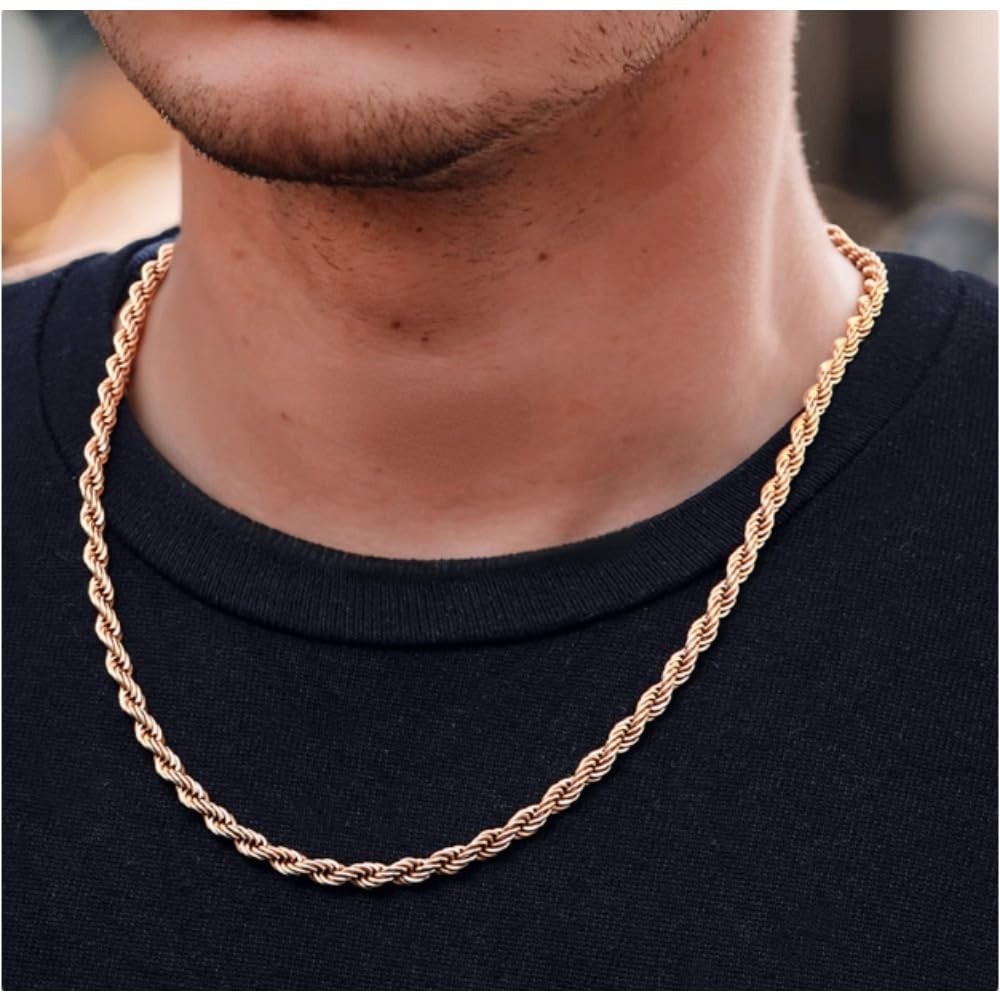 14K Yellow Solid Gold 1.5mm、2mm、3.2mm and 4.2mm Twisted Rope Chain Necklace, …