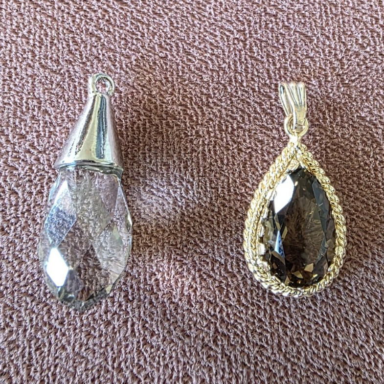 Lot of 2 Silver Tone Teardrop Clear Crystal Charm Pendant Drops