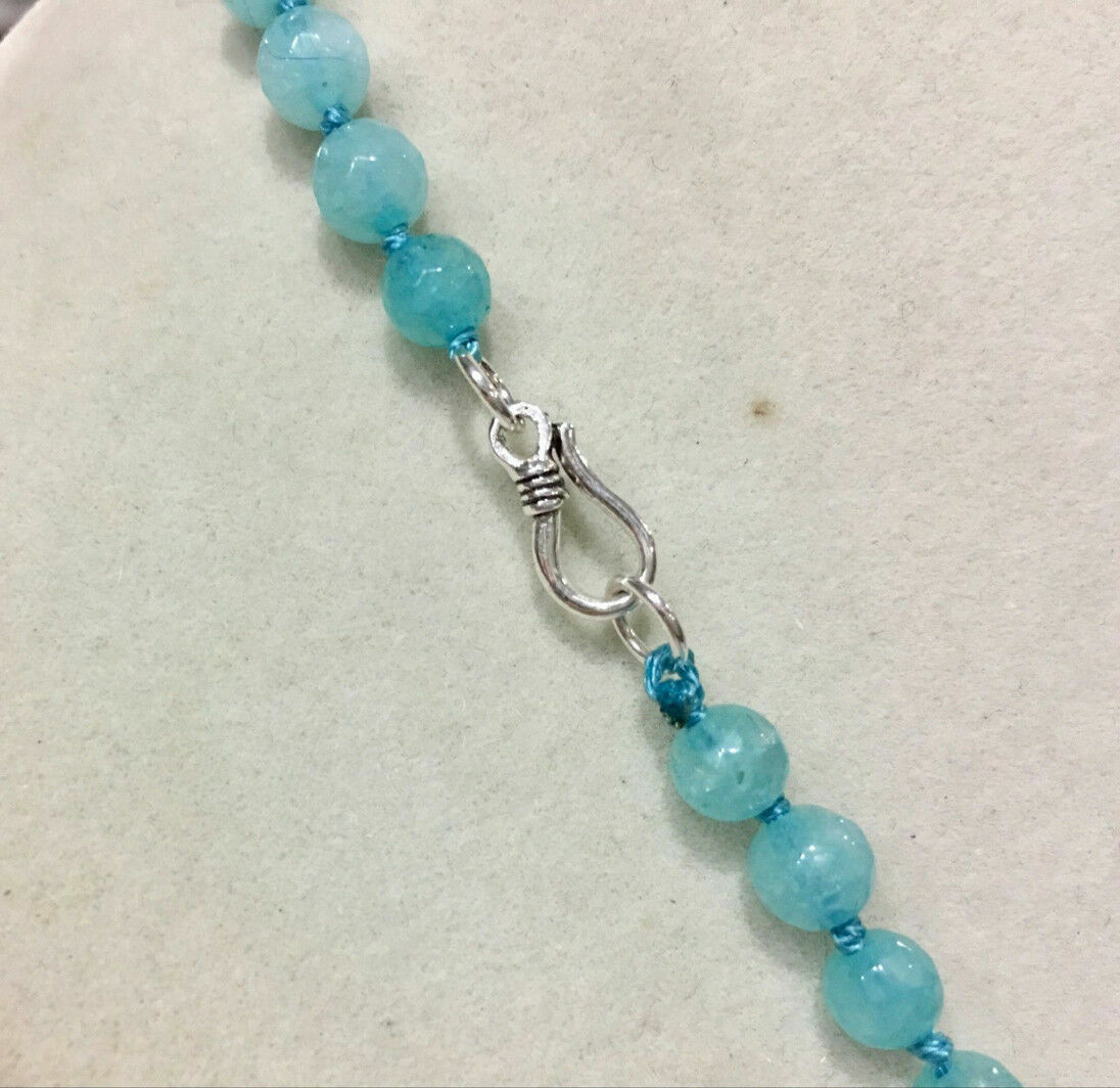 Faceted 6mm Natural Blue Aquamarine Round Gemstone Beads Necklace 18″ AAA+