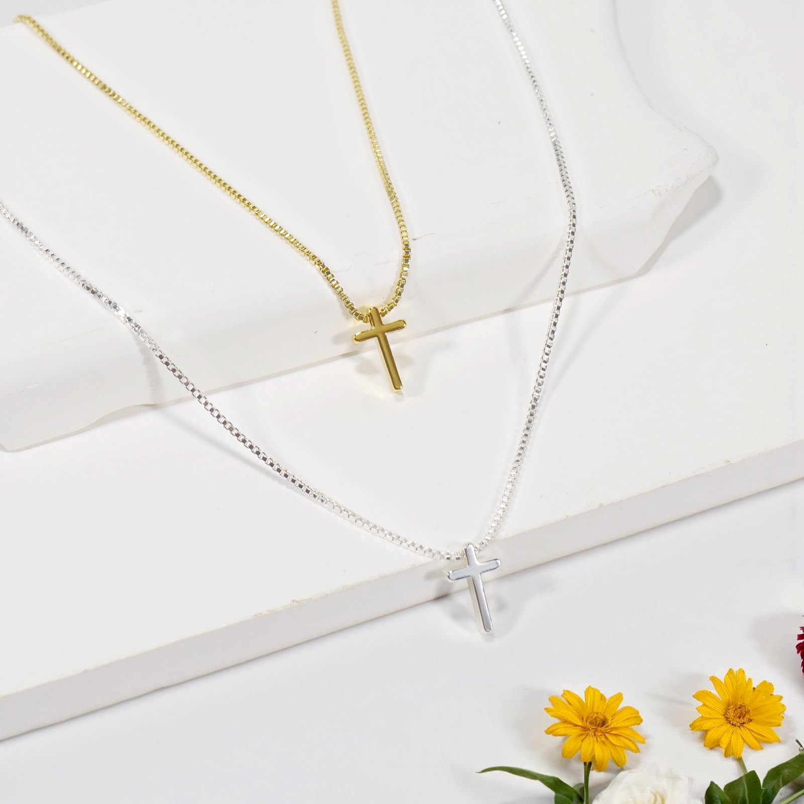 Gold Necklace for Women, Cross Dainty 18K Real one size, GOLD