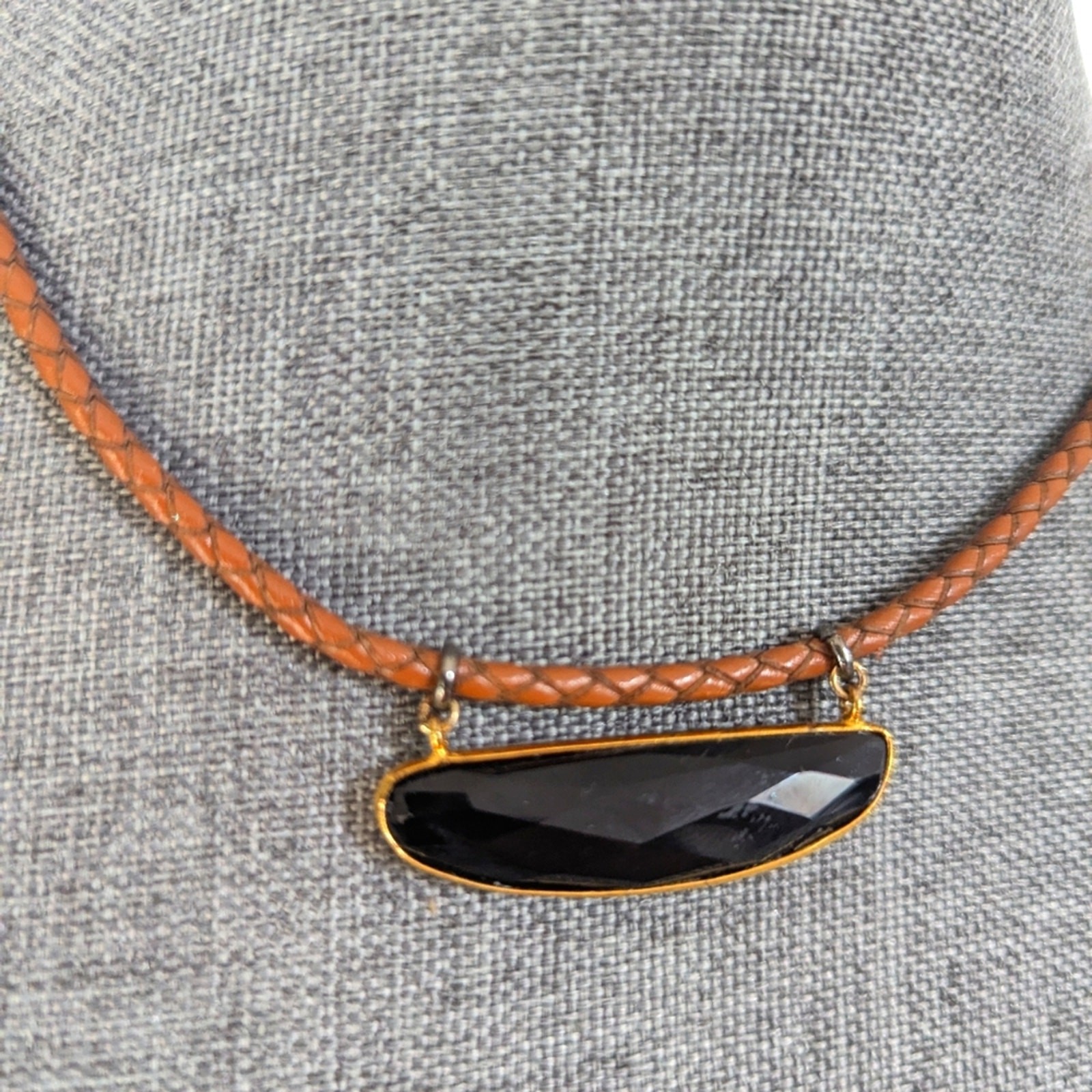 Nakamol Faceted Black Tourmaline Braided Leather Rope Choker Collar Necklace