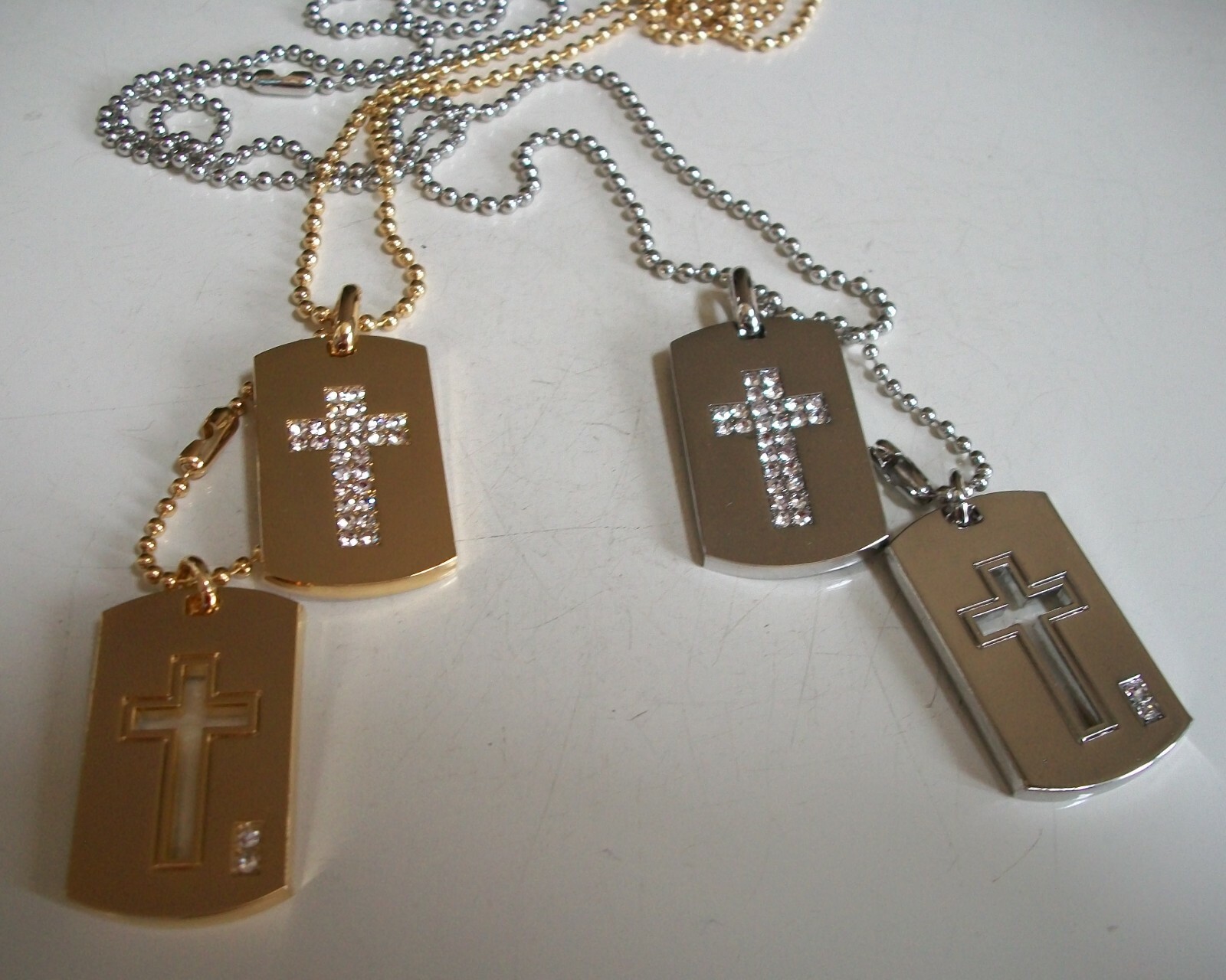 MEN’S FASHION CROSS SILVER & GOLD PLATED DRESSY HIP HOP DOUBLE DOG TAG & CHAIN