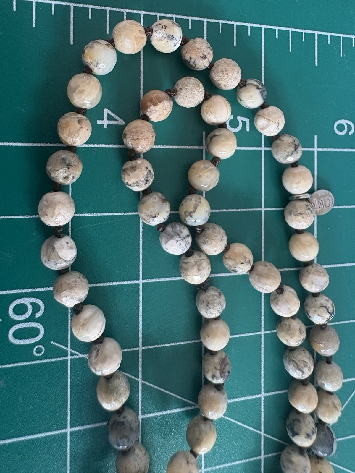 Beige Gray Round Stone Beaded Strand Necklace, Ball/Bead Chain, 36 in, LAD