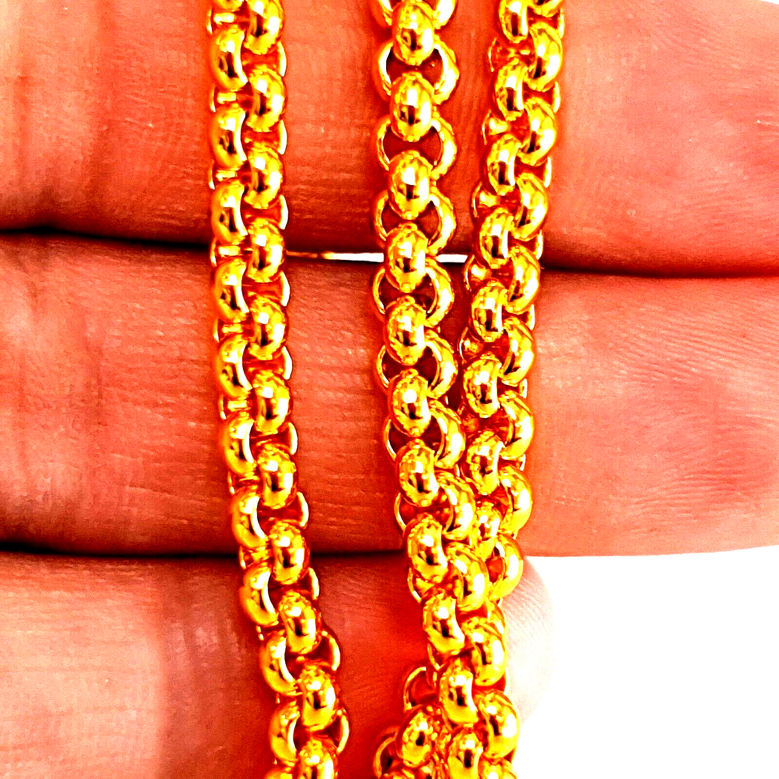 Gold Color Plated Brass Unisex Adult Charm Necklace Fashion Jewelry 24″ 5 MM.