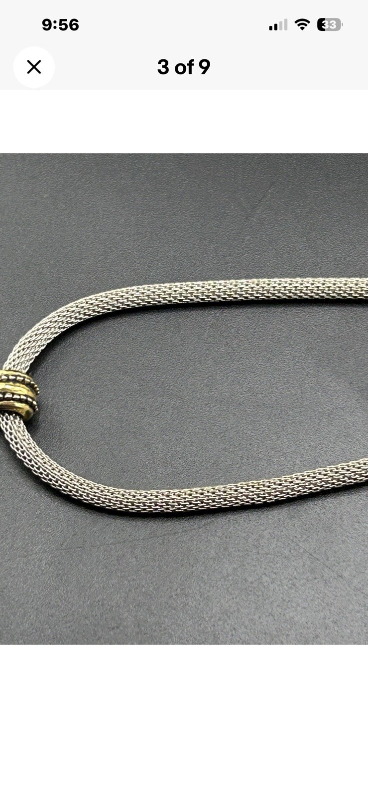 Black Cabochon Silver/Gold/Brass Tone Pendant And Mesh Necklace, CHOKER STYLE