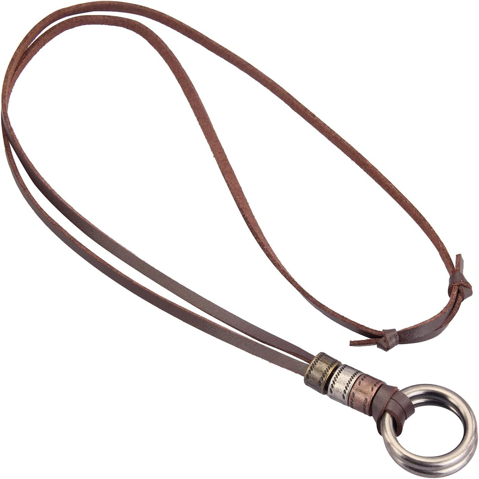 Leather Cord Necklace with Wooden Pendant, Adjustable Length, Vintage Boho