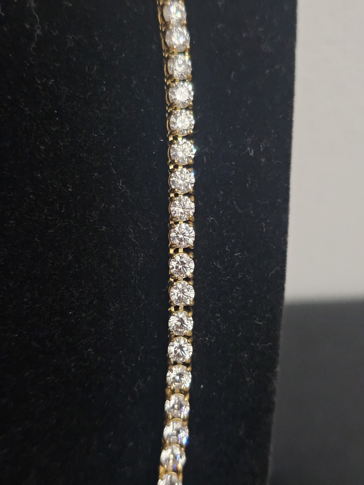 24in.4mm gold stainless Steel Tennis Chain Necklace w/prong set CZs wBox lock