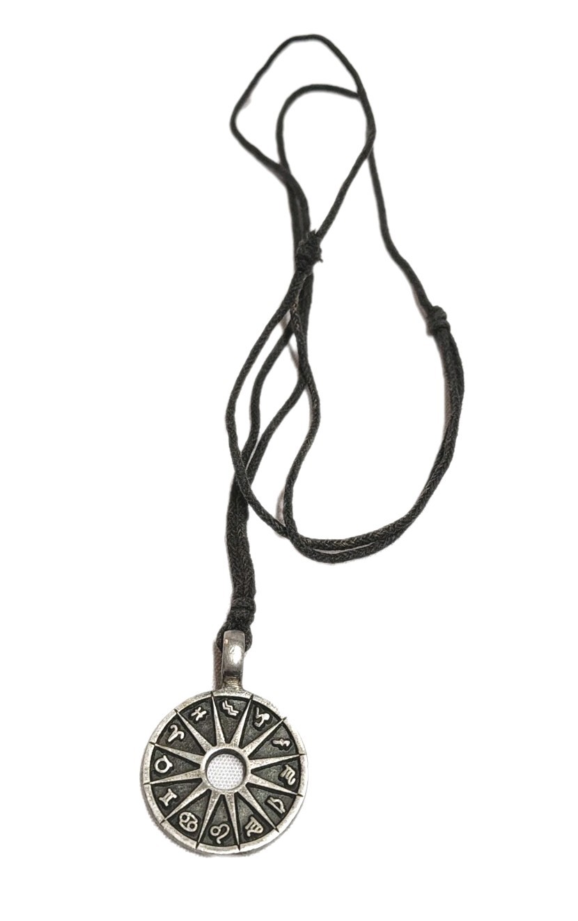 Zodiac Signs Pewter Pendant Charm Necklace Pewter Tone BlacK Cord Astrology