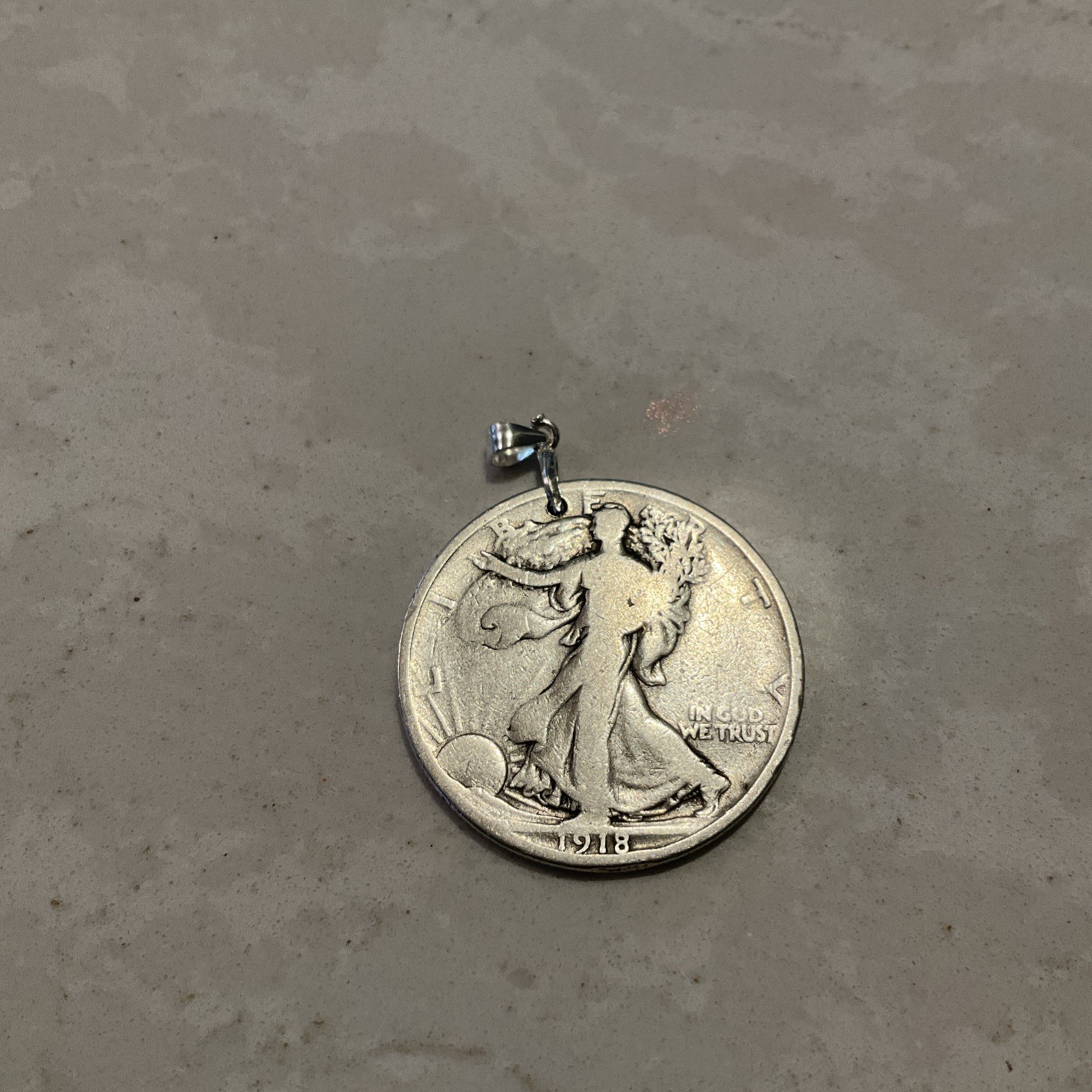 ANTIQUE COIN 90% SILVER WALKING LIBERTY HALF DOLLAR PENDANT