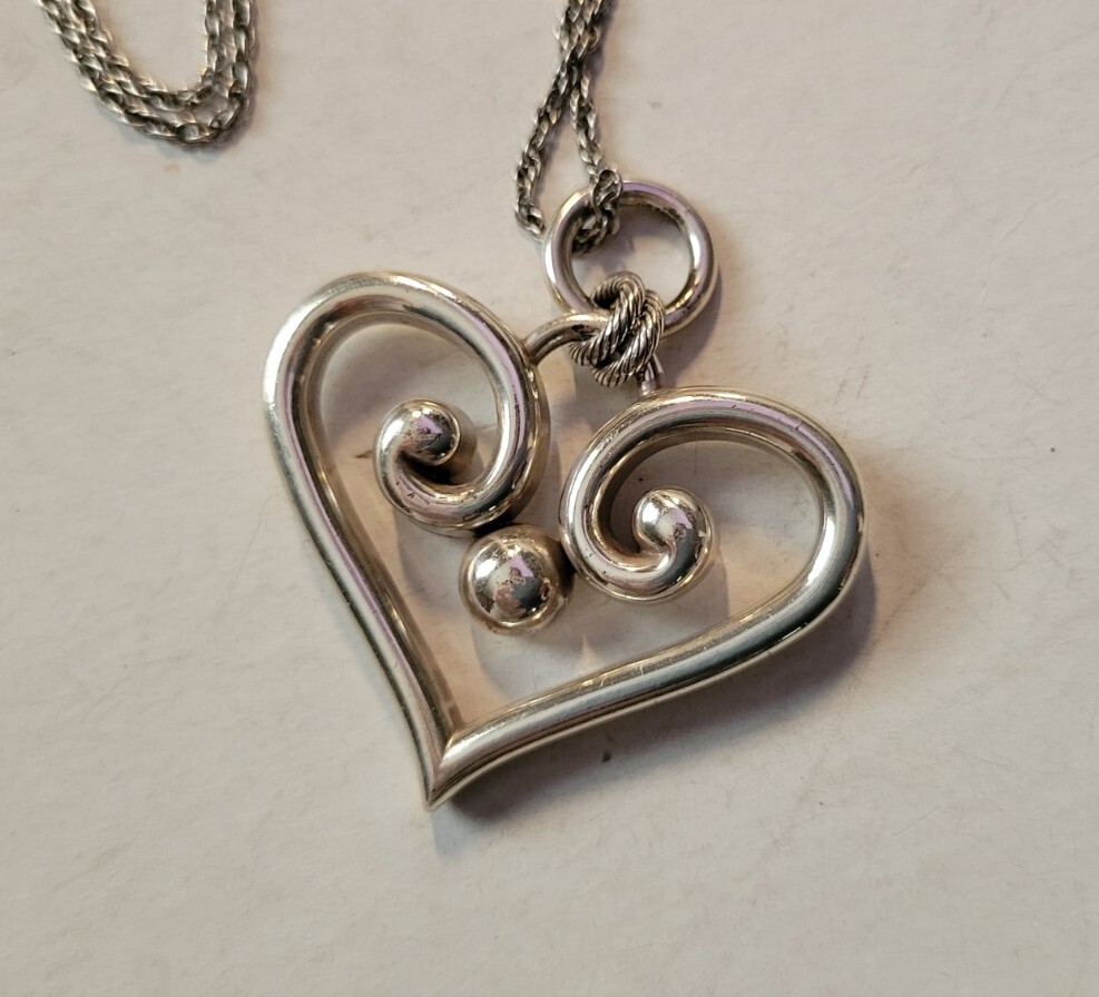 Brighton ALCAZAR HEART Silver Large Thick Open Heart Crystal Long Necklace, NWOT
