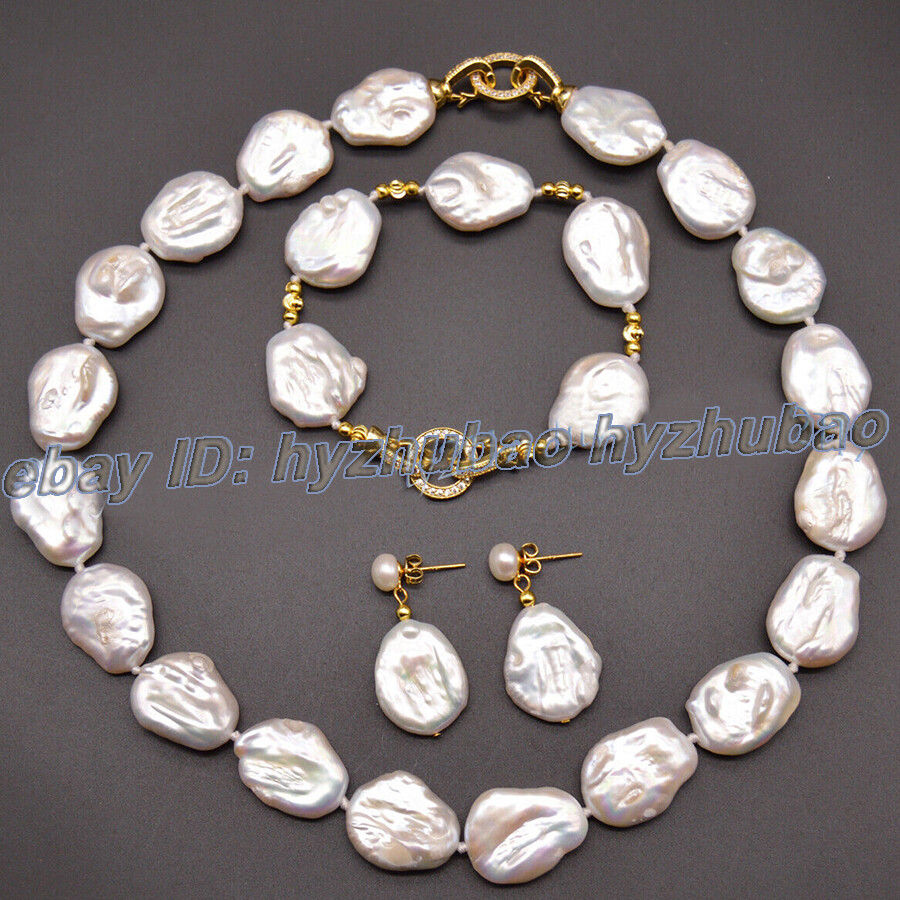 Huge 18-22mm South Sea White Flat Baroque Keshi Pearl Necklace Bracelet Earrings