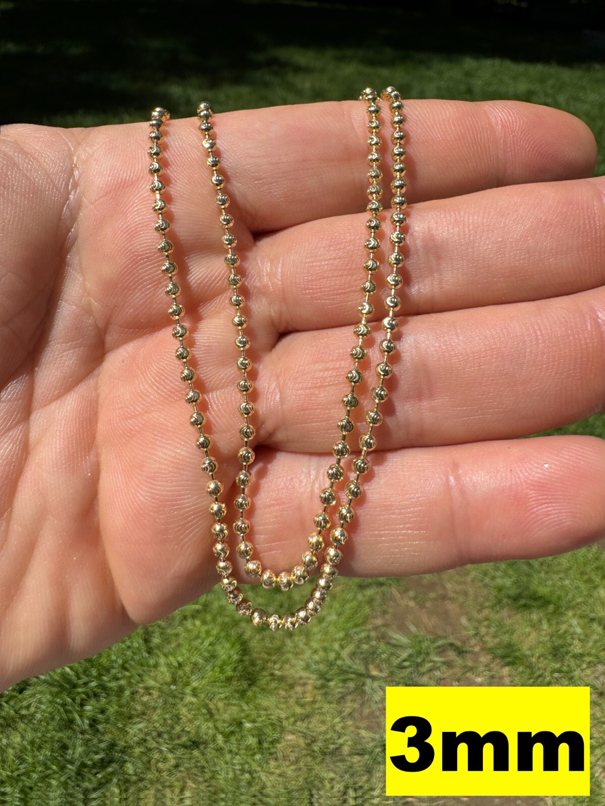 Ball Moon Chain SOLID 925 Silver 14k Yellow Gold Vermeil Hip Hop Diamond Cut